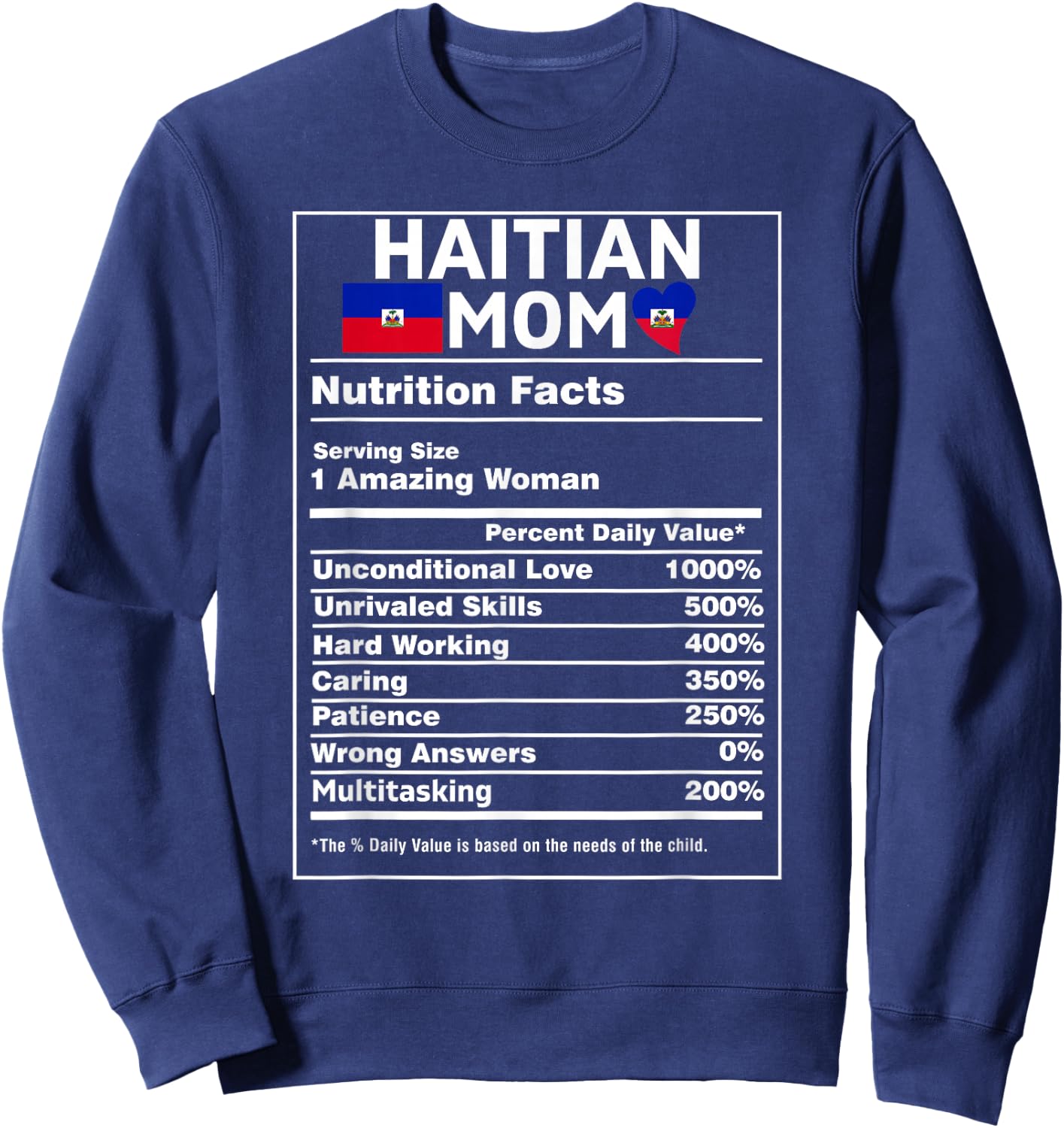 Haitian Mom Nutrition Facts Women Haiti Flag Pride Ayiti Mom Sweatshirt - Sweatshirt | Navy