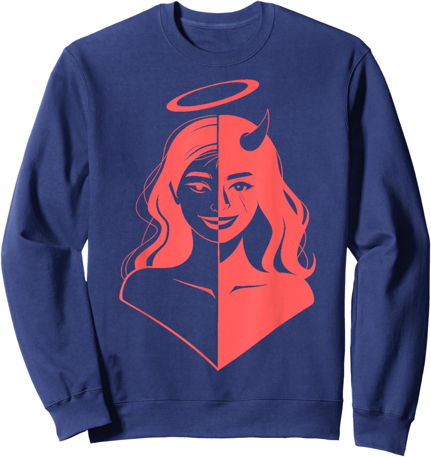 Girl Half Devil Face Half Angel Face Light Red Sweatshirt - Sweatshirt | Navy