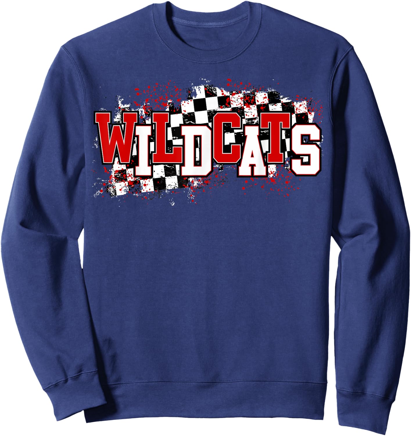 Red Wildcats School Spirit Wildcat Pride Checkered Teacher Men Women Girls Kids Sweatshirt - Sweatshirt | Navy