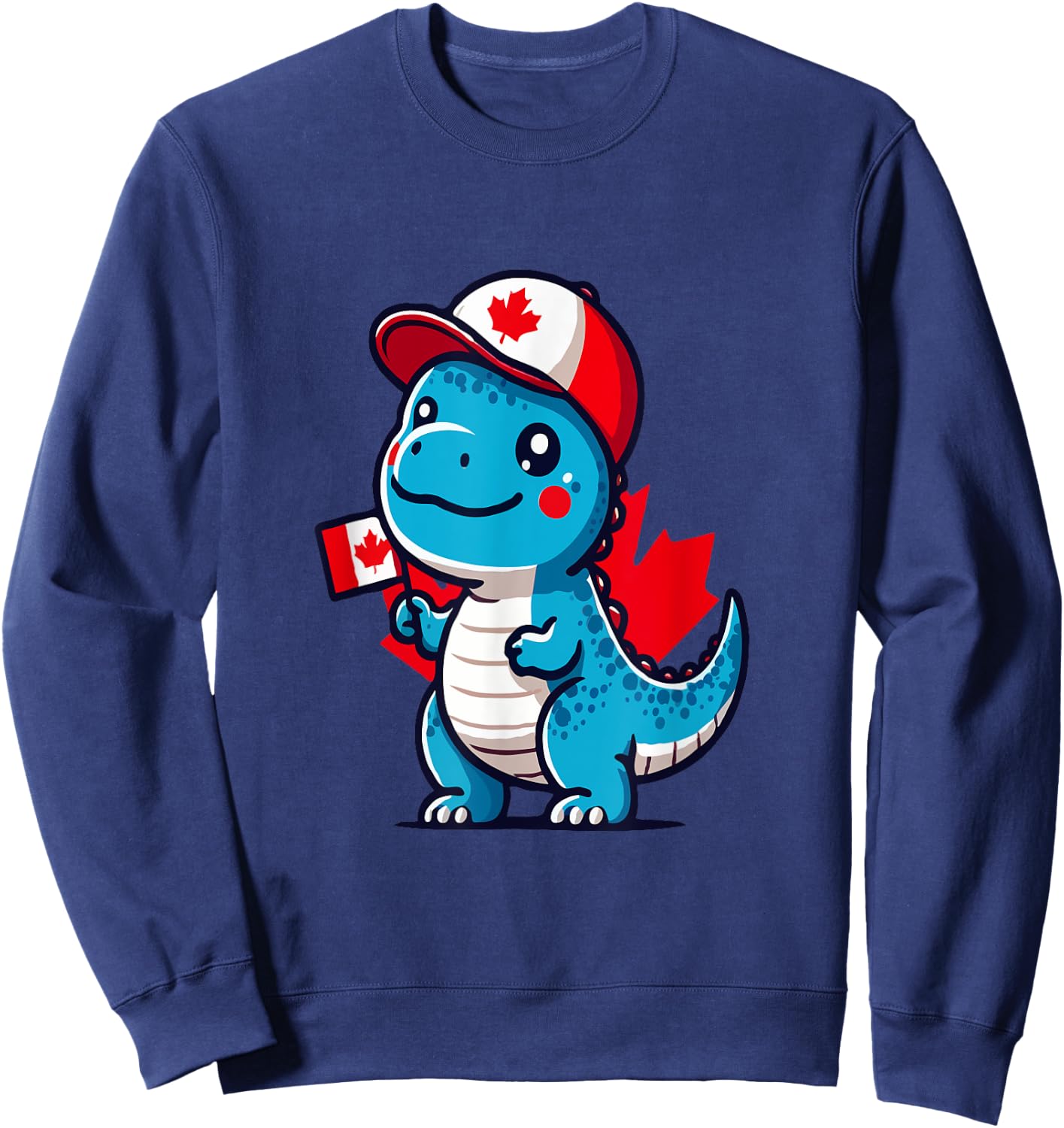 Canada Kids Flag Funny Blue Dinosaur Toddler Flag Sweatshirt - Sweatshirt | Navy