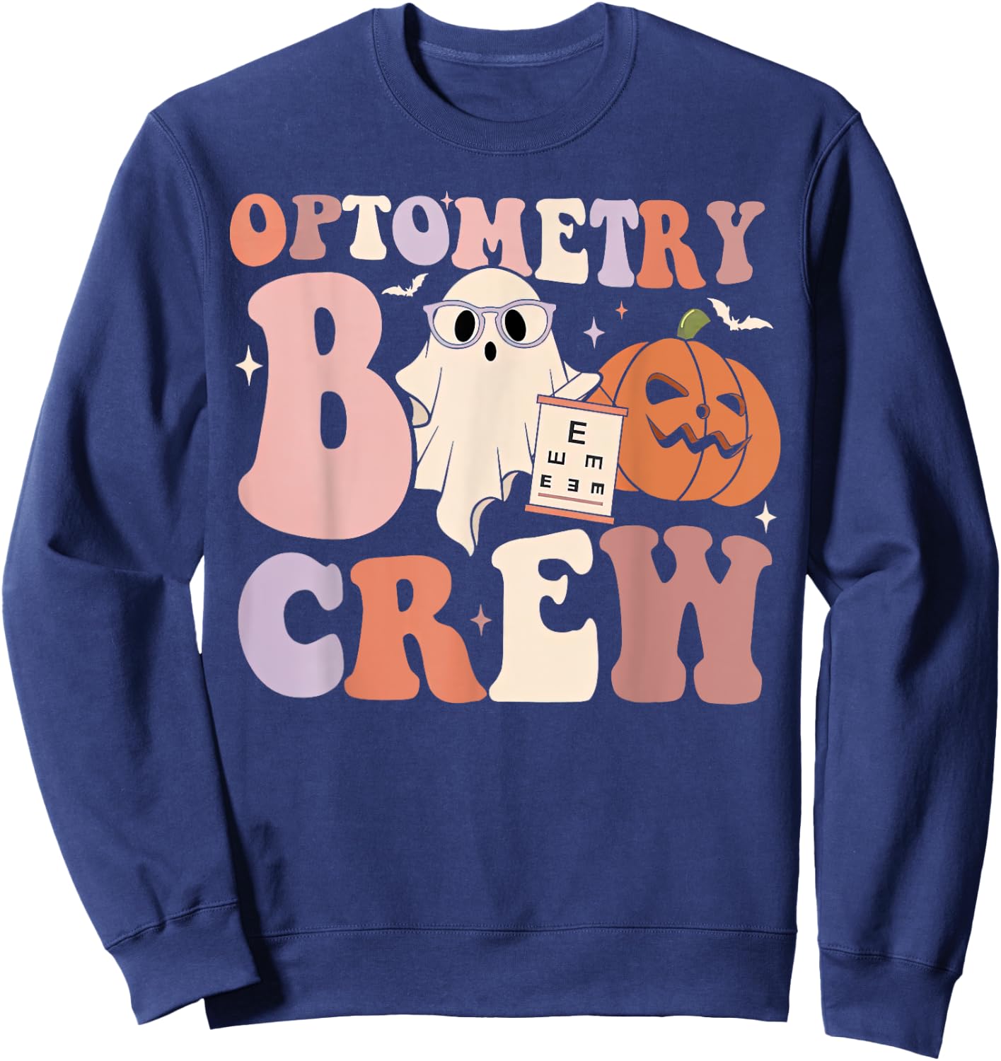 Retro Optometry Boo Crew Optometrist Ghost Pumpkin Halloween Sweatshirt - Sweatshirt | Navy