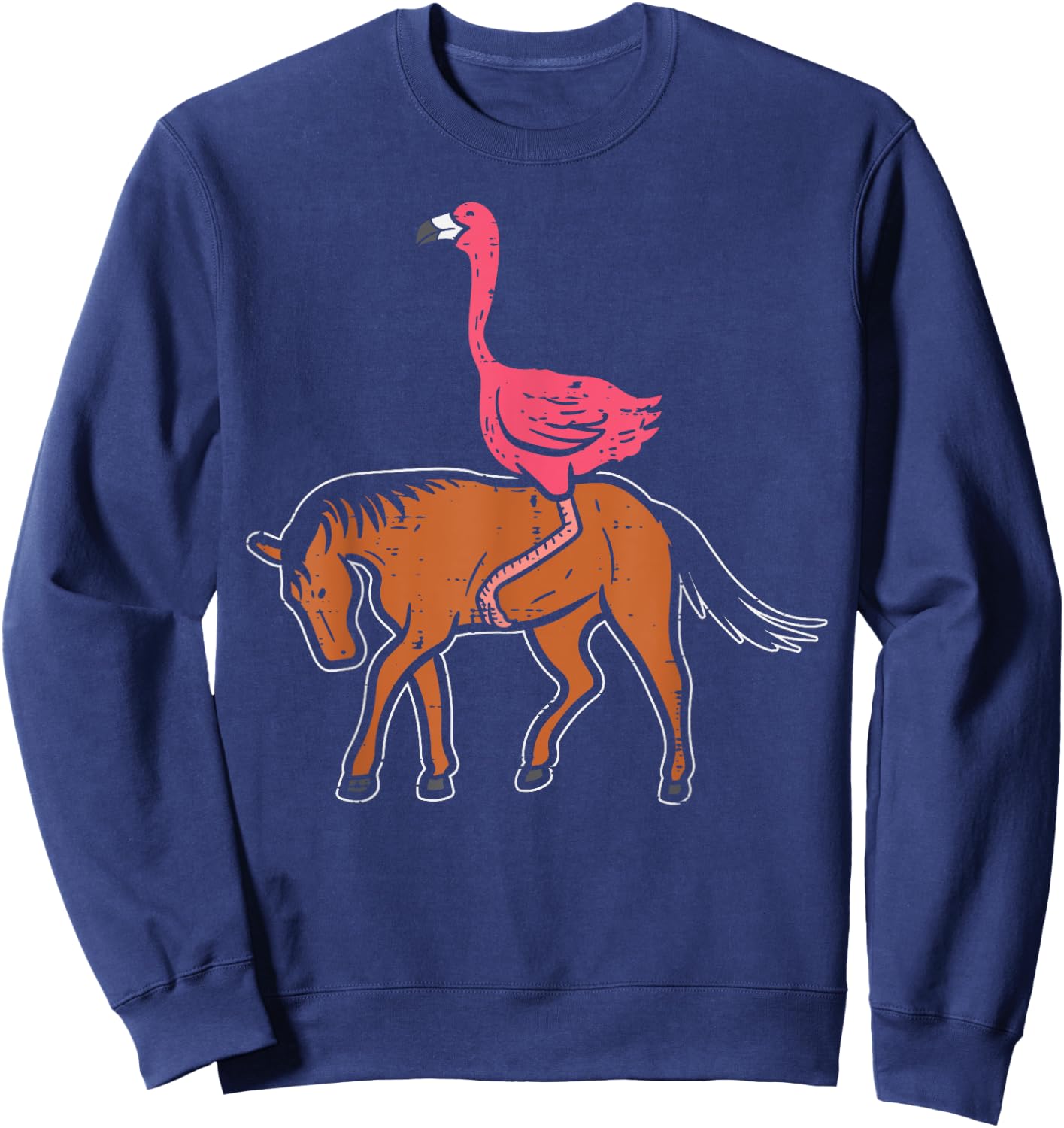 Flamingo Riding Horse Funny Bird Animal Lover Men Women Kids Sweatshirt - Sweatshirt | Navy