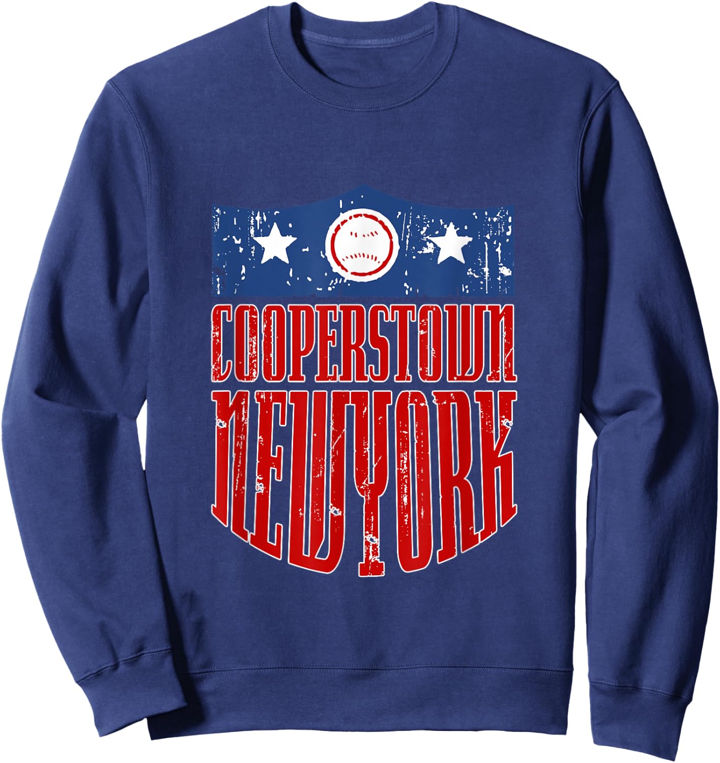 Vintage Grunge Style Baseball Town Cooperstown New York Sweatshirt - Sweatshirt | Navy