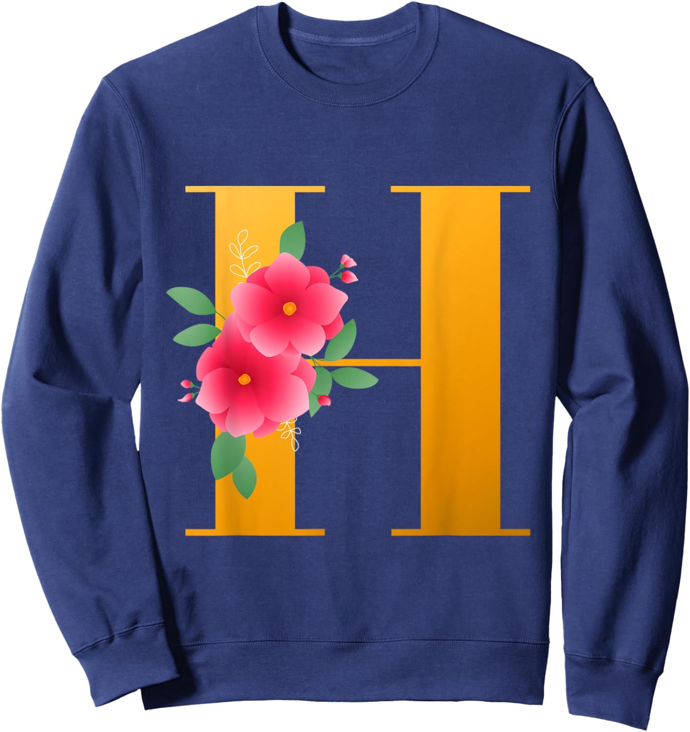 Floral H Alphabet Cute Initial Monogram Letter H Graphic Sweatshirt - Sweatshirt | Navy