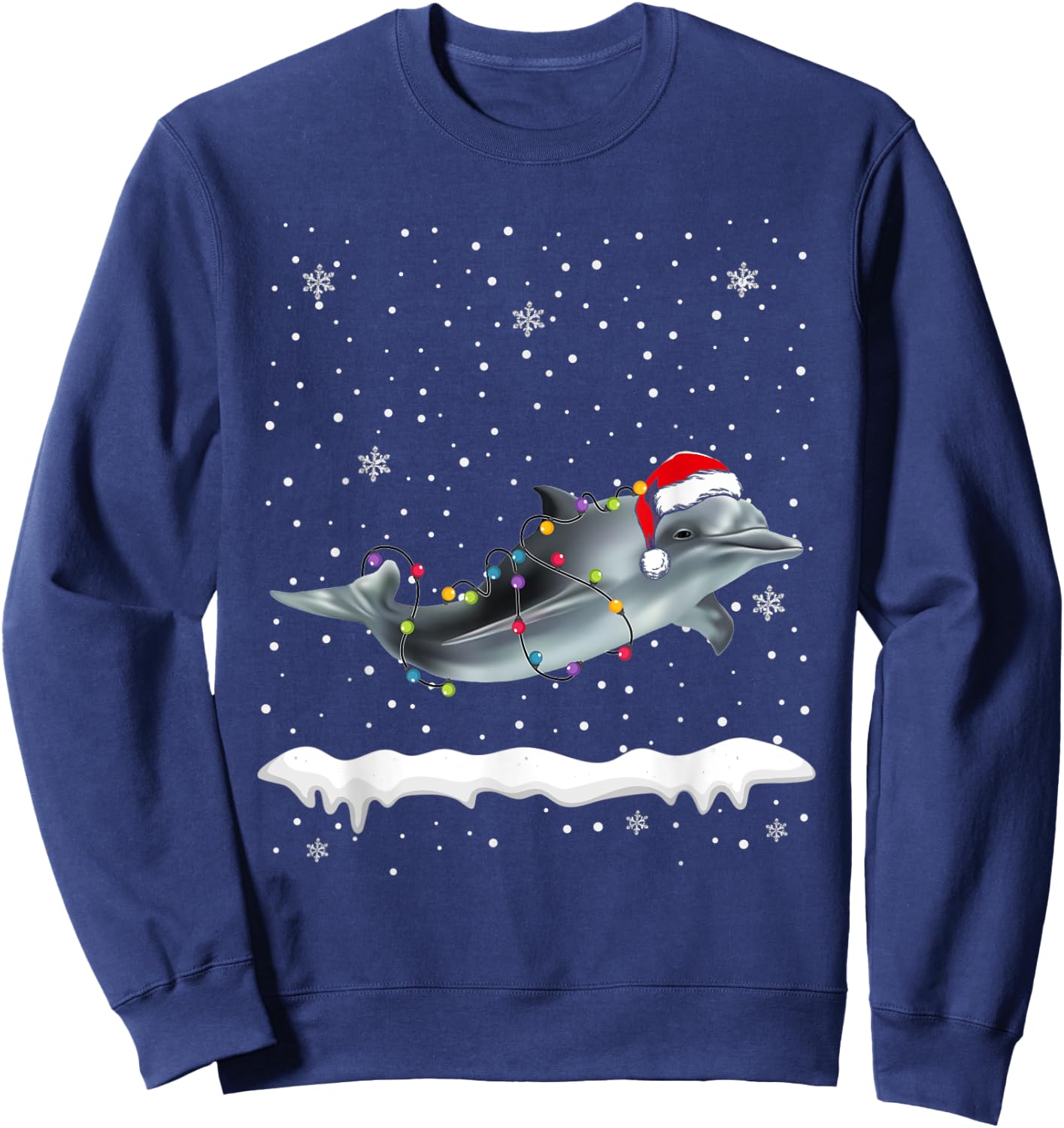 Funny Santa Dolphin Christmas Lights Animals Lover Sweatshirt - Sweatshirt | Navy