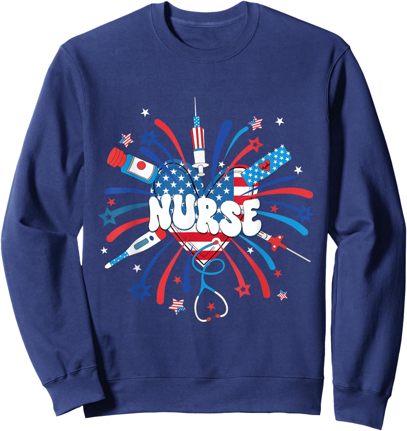 Firework 4th of July Nurse Independence Day Girly Nurse Icu Sweatshirt - Sweatshirt | Navy