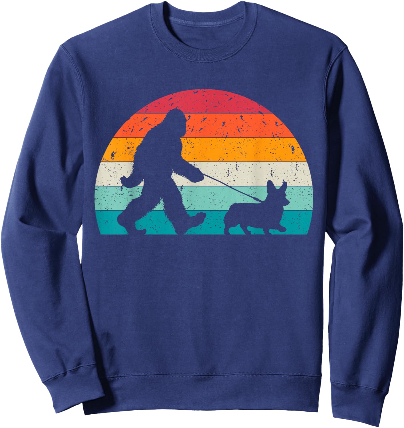 Bigfoot Walking a Dog Funny Corgi Lovers Dog Dad Sweatshirt - Sweatshirt | Navy