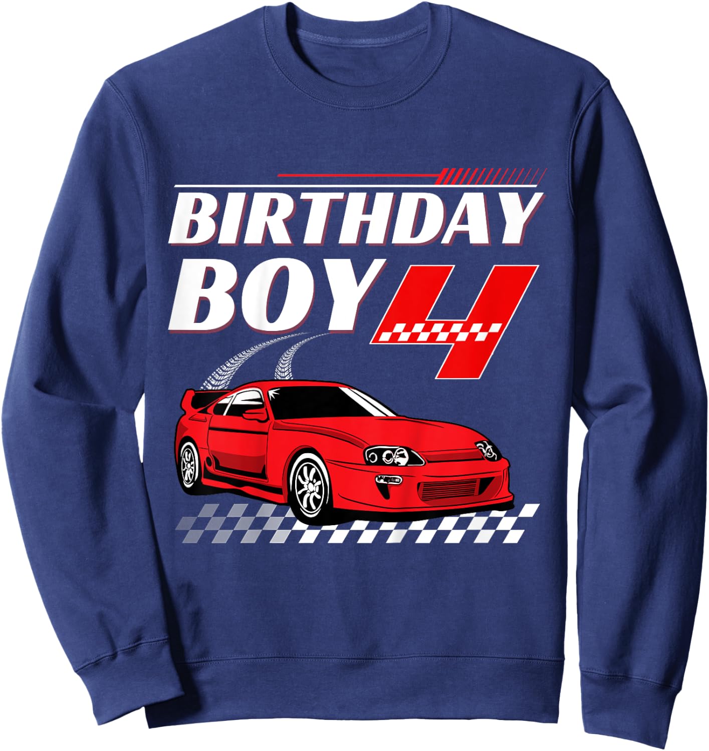 Kids Birthday Boy 4 years Race Car 4th Birthday Racing Car Sweatshirt - Sweatshirt | Navy