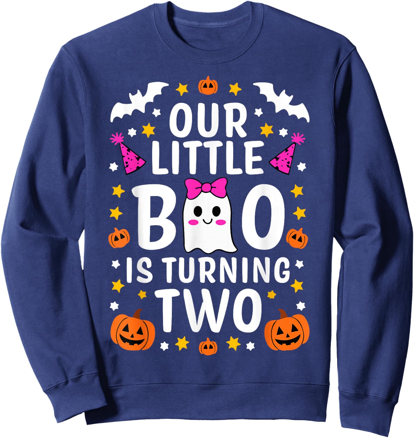 Our Little Boo Is Turning Two Yr 2nd Birthday Girl Halloween Sweatshirt - Sweatshirt | Navy