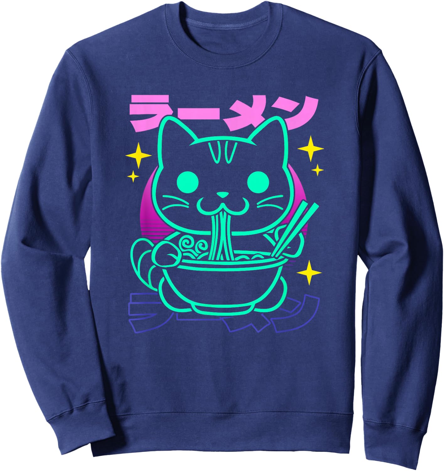 Retro Kawaii Ramen Cat Sweatshirt - Sweatshirt | Navy