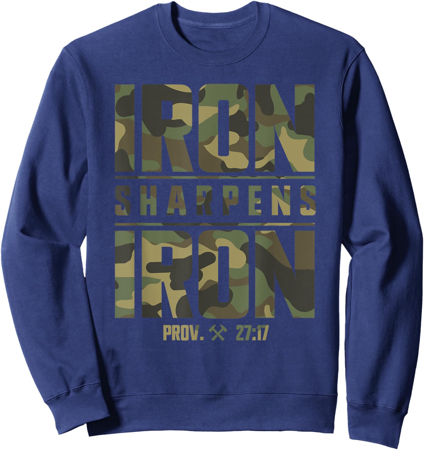 Iron Sharpens Iron Christian Men Camo Scripture Gym Workout Sweatshirt - Sweatshirt | Navy