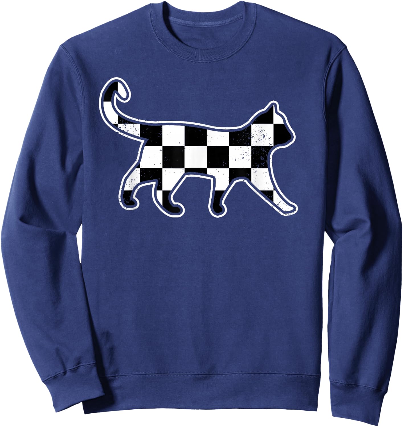 Checkered Cat Retro Race Car Flag Cat Owner Boys Kids Sweatshirt - Sweatshirt | Navy