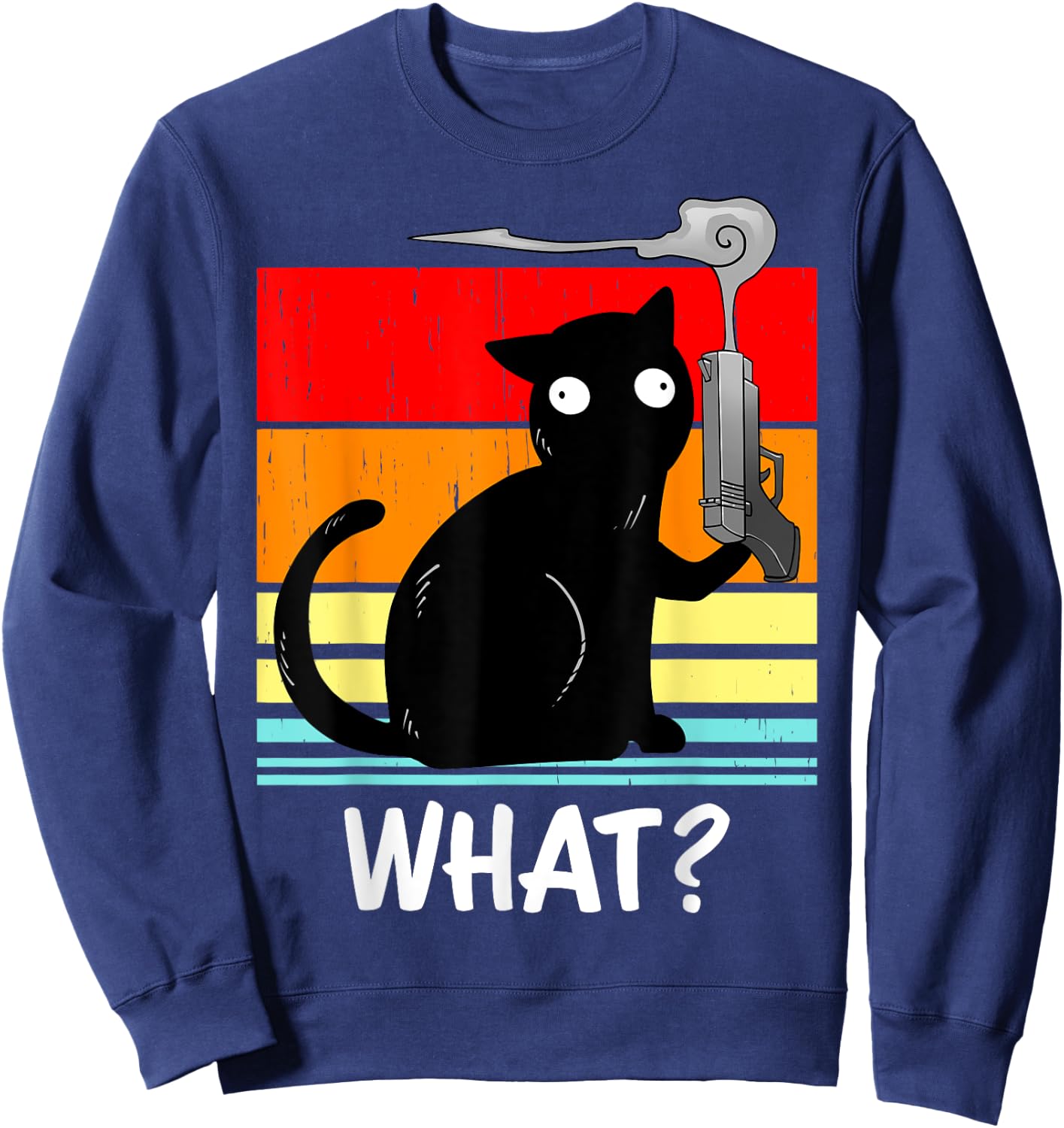 Cat What? Murderous Black Cat With Gun Halloween Costume Sweatshirt - Sweatshirt | Navy
