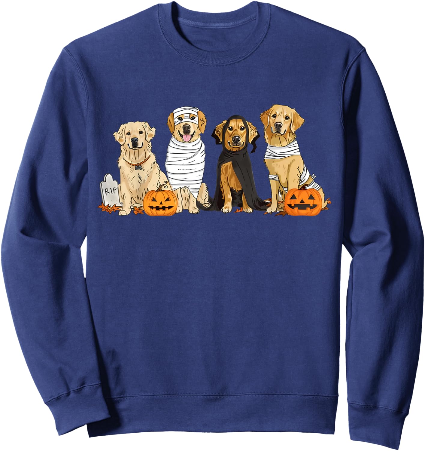 Golden Retriever Ghost Dog Halloween Golden Retriever Witch Men Women Sweatshirt - Sweatshirt | Navy