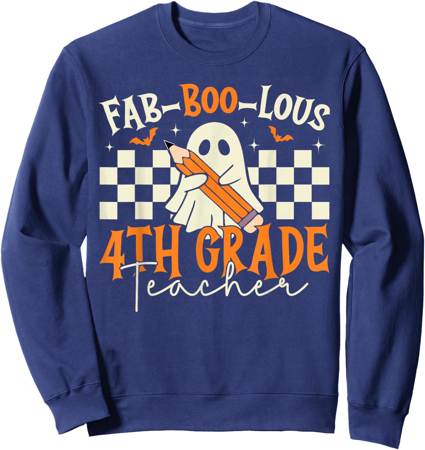 Fab Boo Lous 4th Grade Teacher Retro Ghost Spooky Halloween Sweatshirt - Sweatshirt | Navy