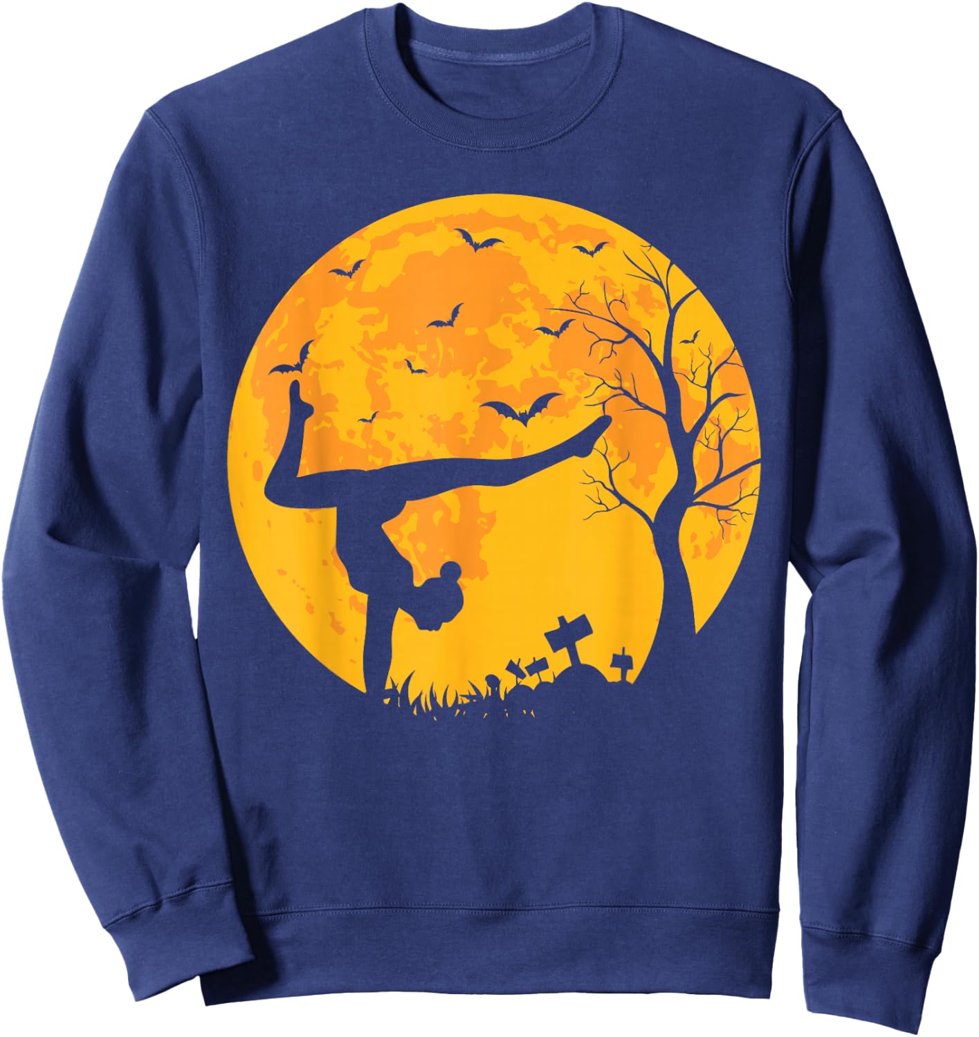 Gymnastics Athlete And Moon Silhouette Funny Halloween Sweatshirt - Sweatshirt | Navy