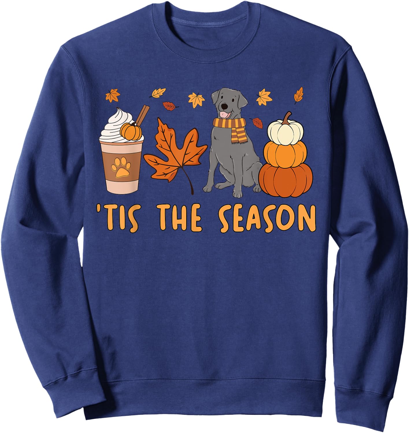 Tis The Season Labrador Retriever Fall Autumn Pumpkin Coffee Sweatshirt - Sweatshirt | Navy