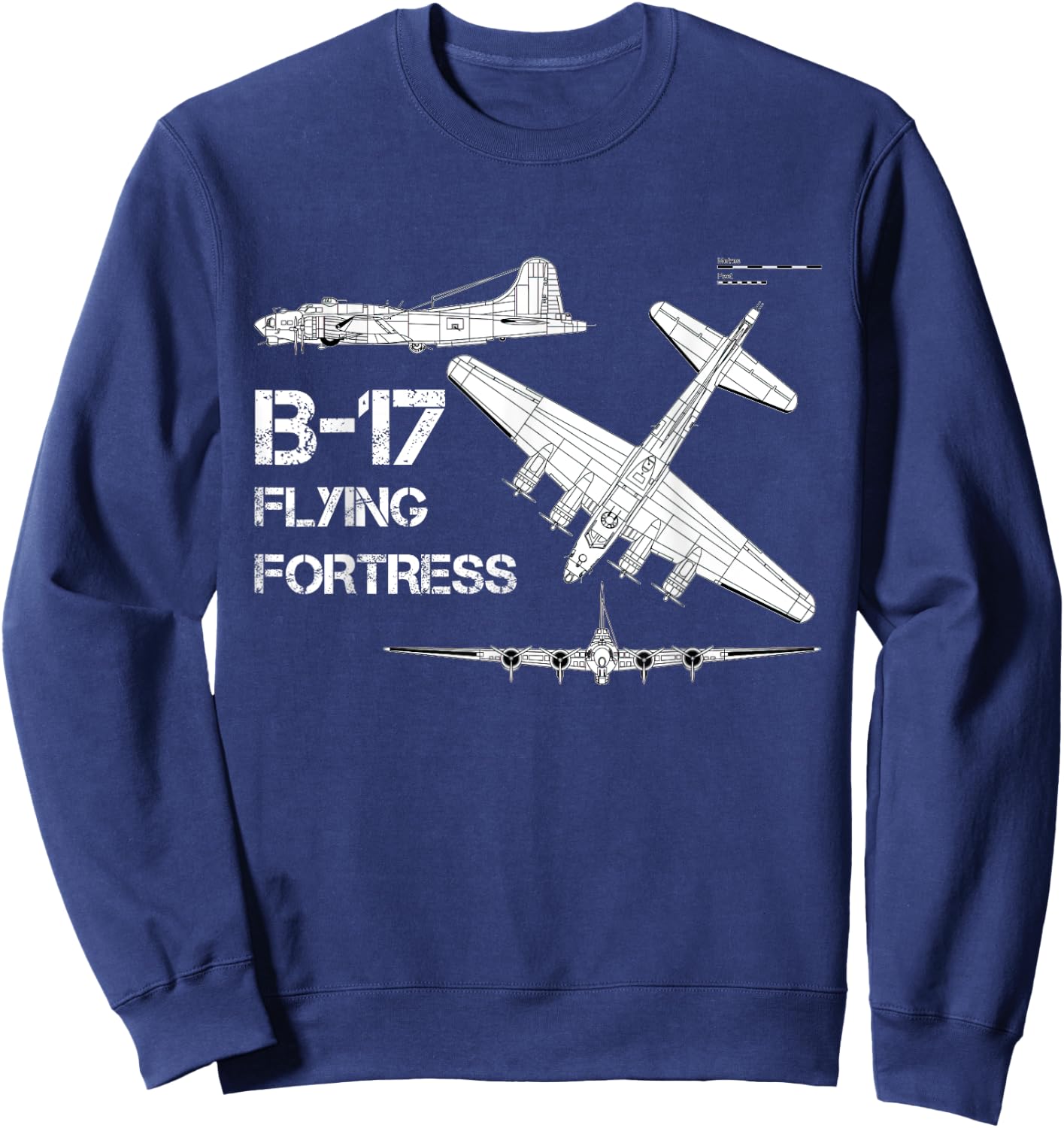 B-17 Flying Fortress WW2 Heavy Bomber Aircraft Blueprint Sweatshirt - Sweatshirt | Navy