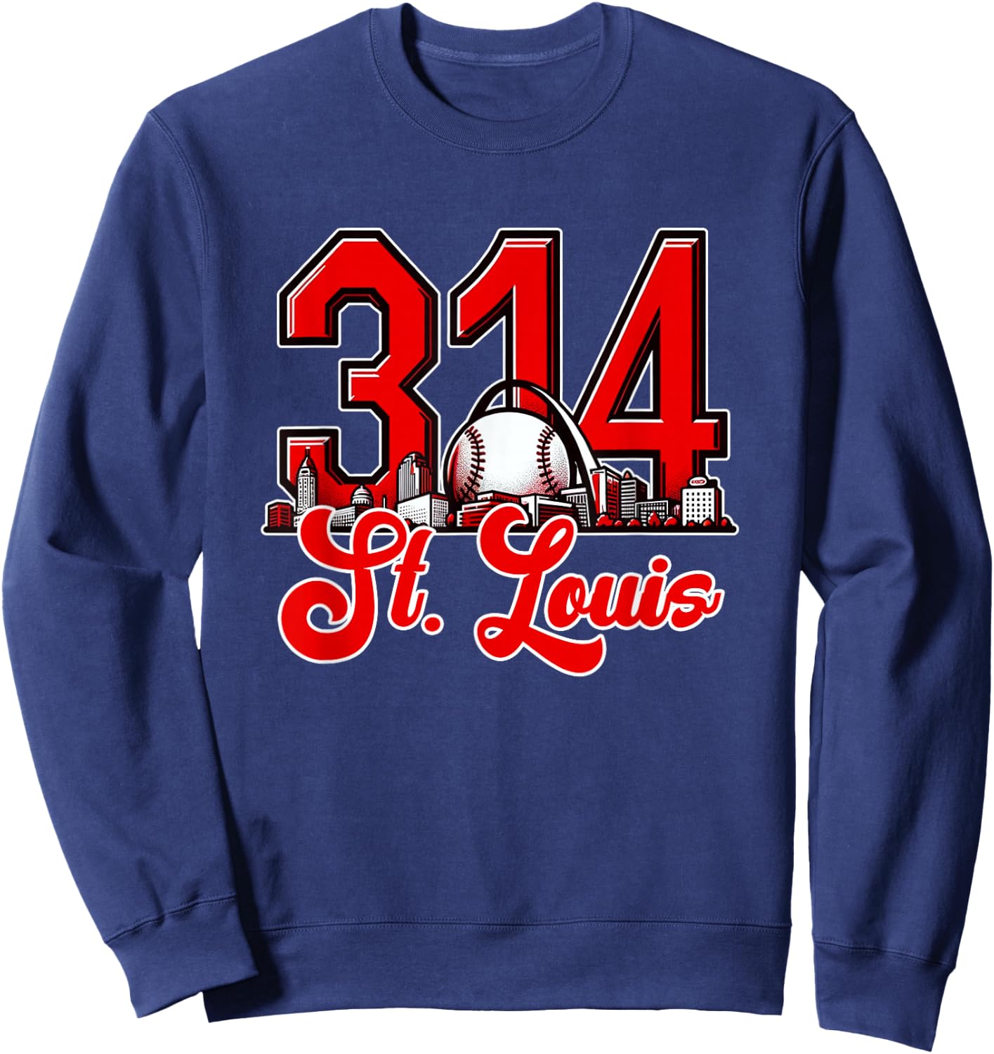 St. Louis 314 Red and White Arch Skyline Sweatshirt - Sweatshirt | Navy