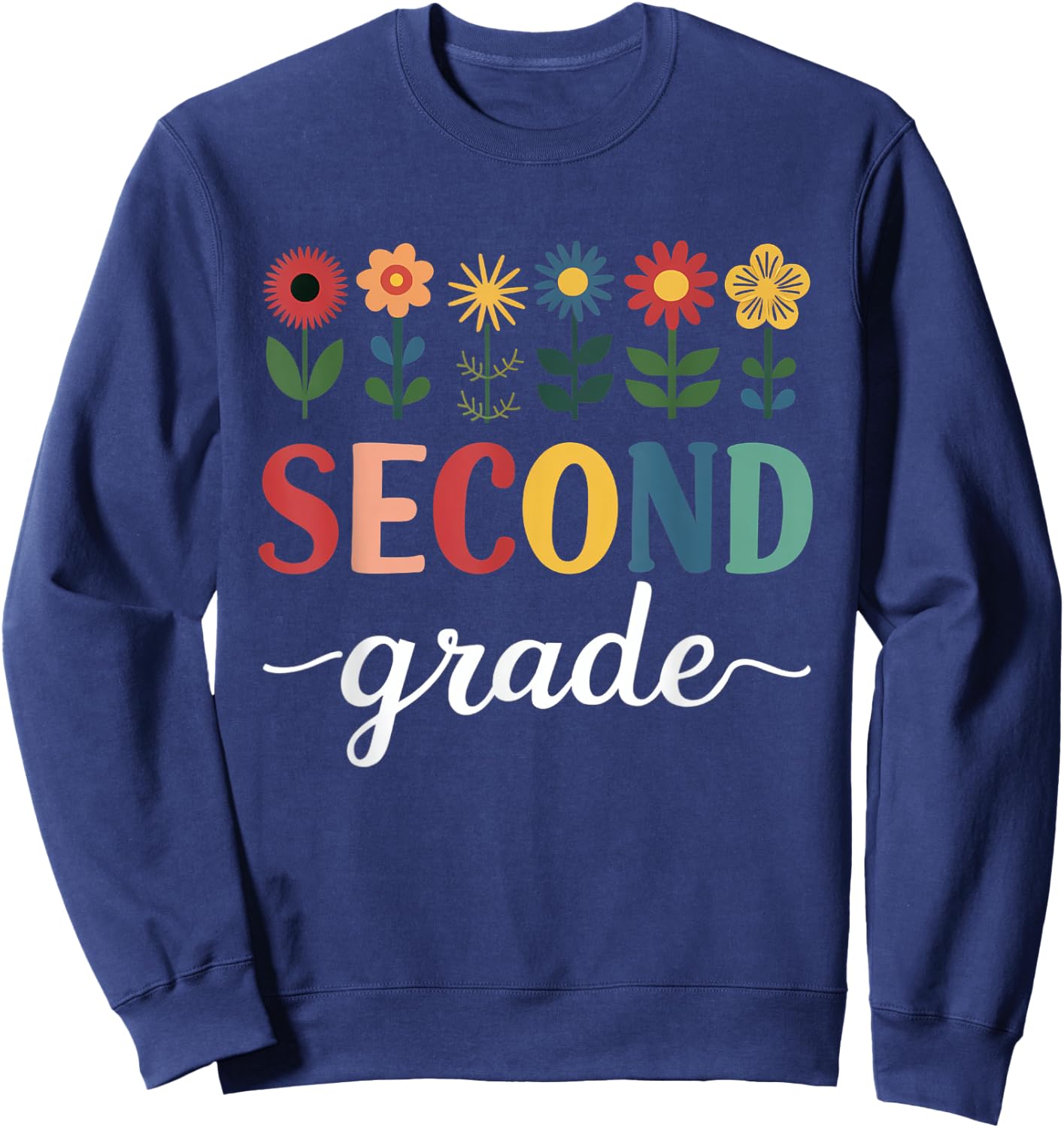 2nd Grade Wildflower Floral Back To School Sweatshirt - Sweatshirt | Navy
