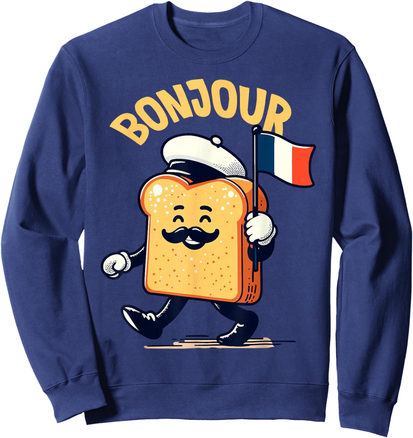 french bread toast bon jour cute kawaii French bread toast Sweatshirt - Sweatshirt | Navy
