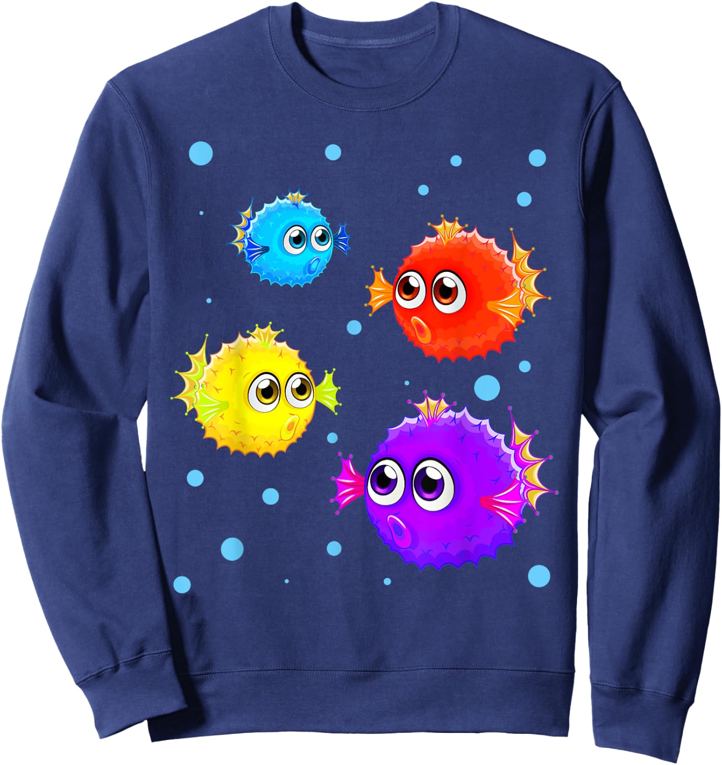 Colorful Puffer Fish Boys Girls Blowfishes Sweatshirt - Sweatshirt | Navy