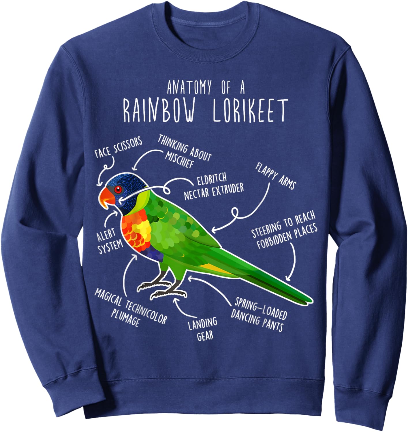 Rainbow Lorikeet Parrot Anatomy, Funny Cute Pet Lover Bird Sweatshirt - Sweatshirt | Navy