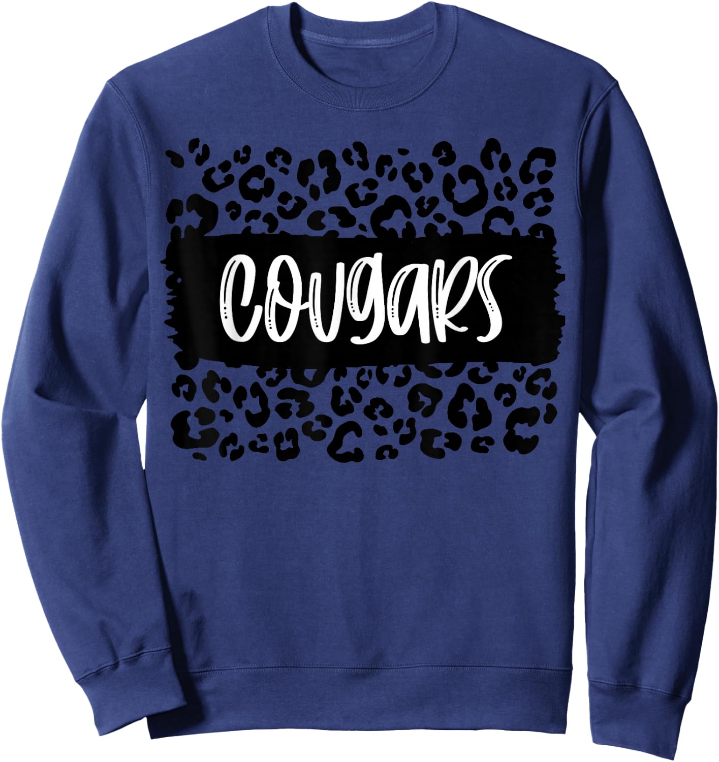 Cougars Team Mascot School Spirit Game Night Leopard Print Sweatshirt - Sweatshirt | Navy