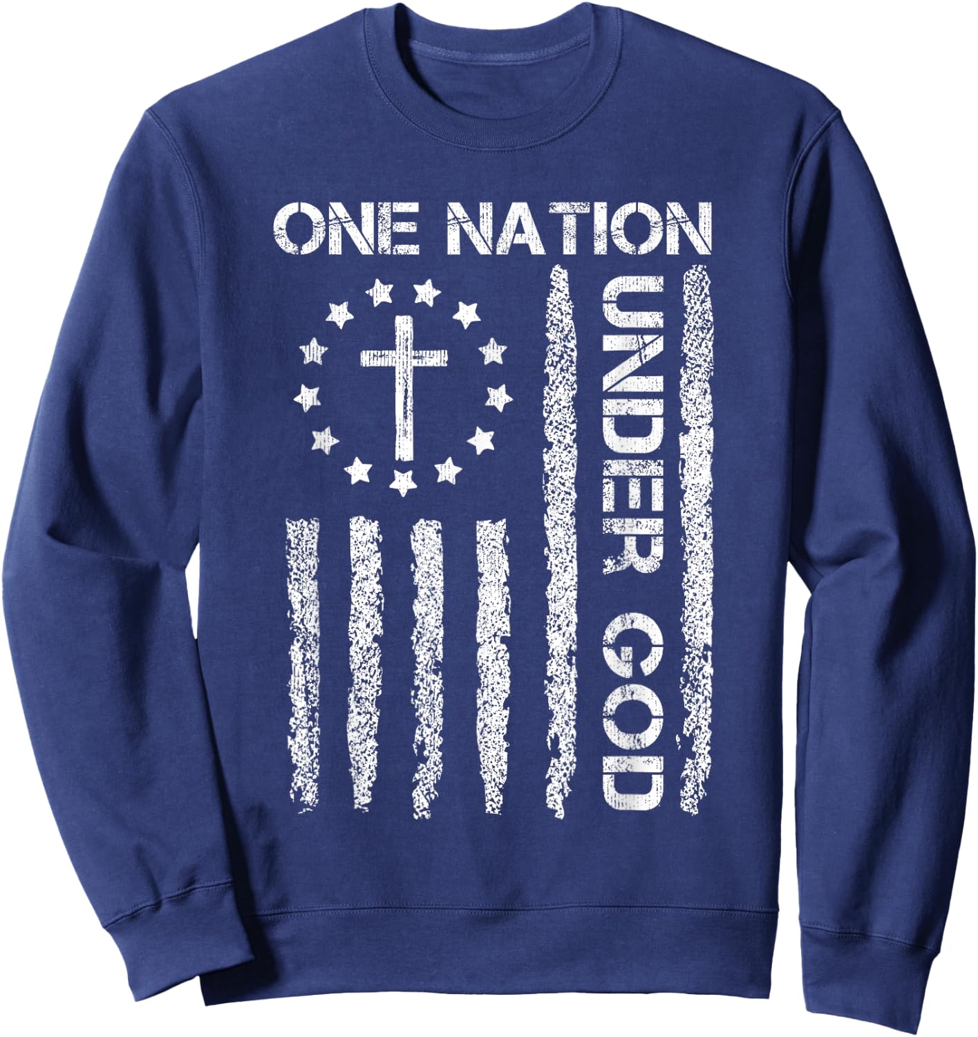 One Nation Under God USA Flag 4th July Christian Religious Men Sweatshirt - Sweatshirt | Navy