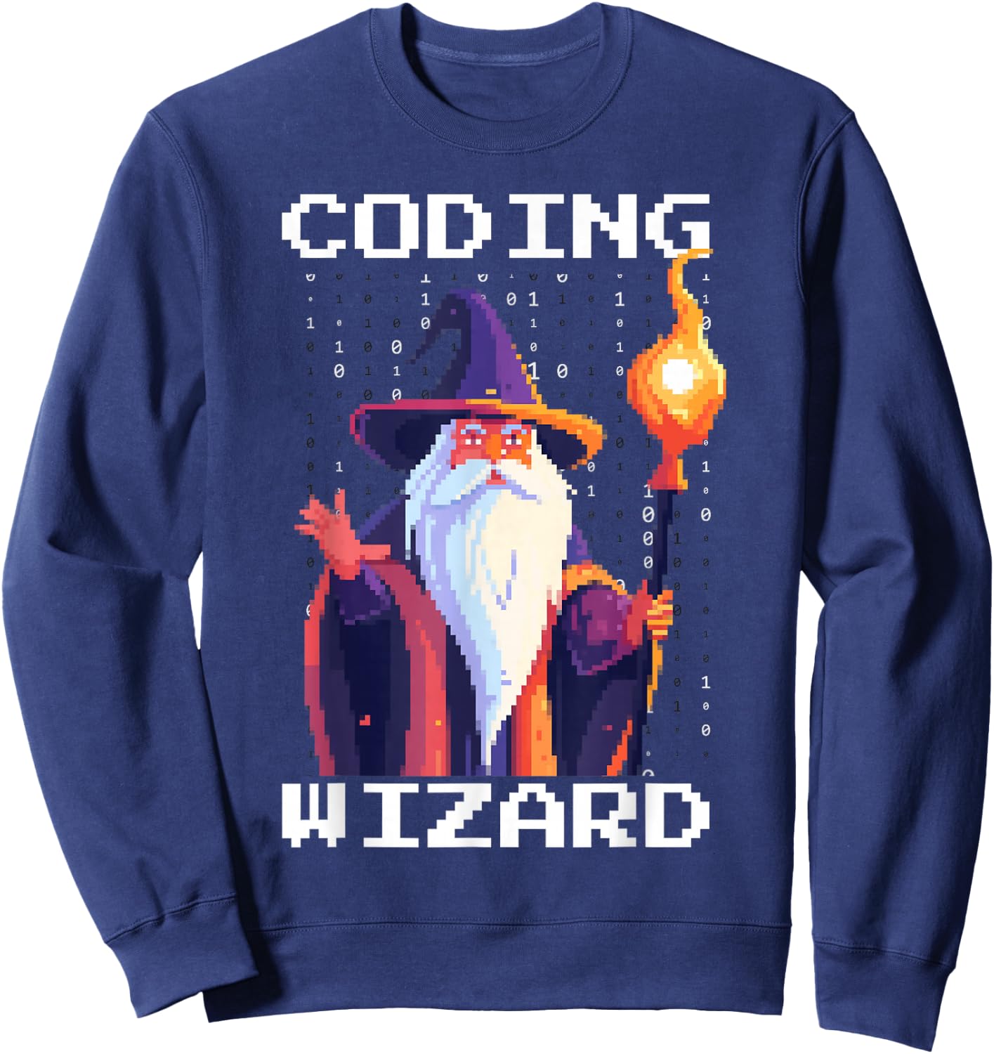 Programmer 8-Bit Pixel Art Coder Coding Wizard Sweatshirt - Sweatshirt | Navy
