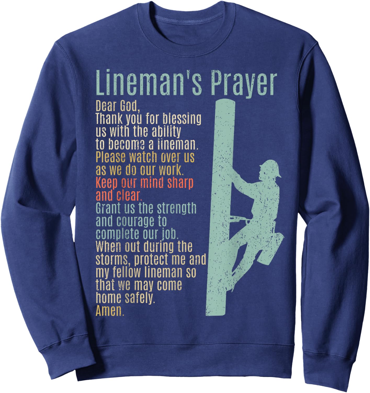 Electrical Lineman Designs With Sayings Electrical Lineman Prayer Power Lineman Sweatshirt - Sweatshirt | Navy