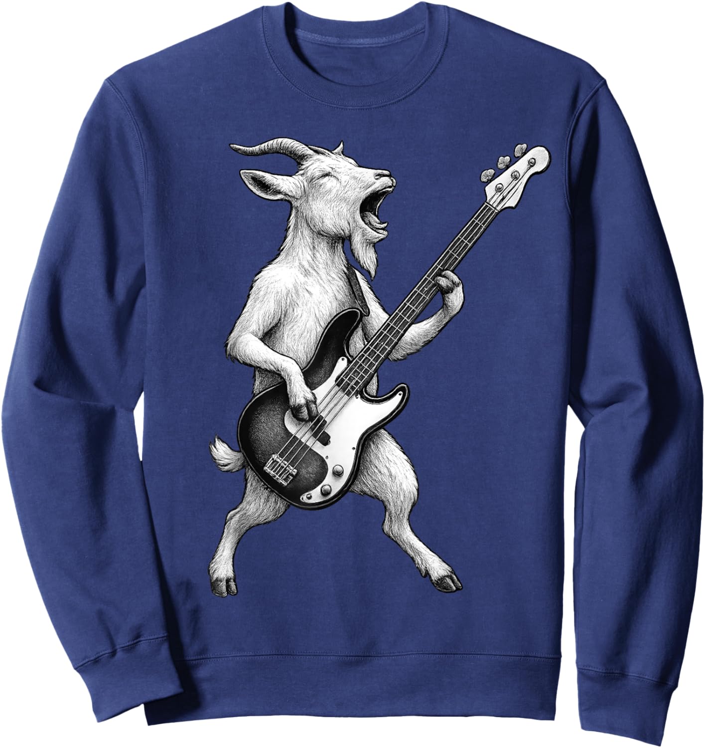 Goat Playing Bass Guitar Rock Music Animal Lover Sweatshirt - Sweatshirt | Navy