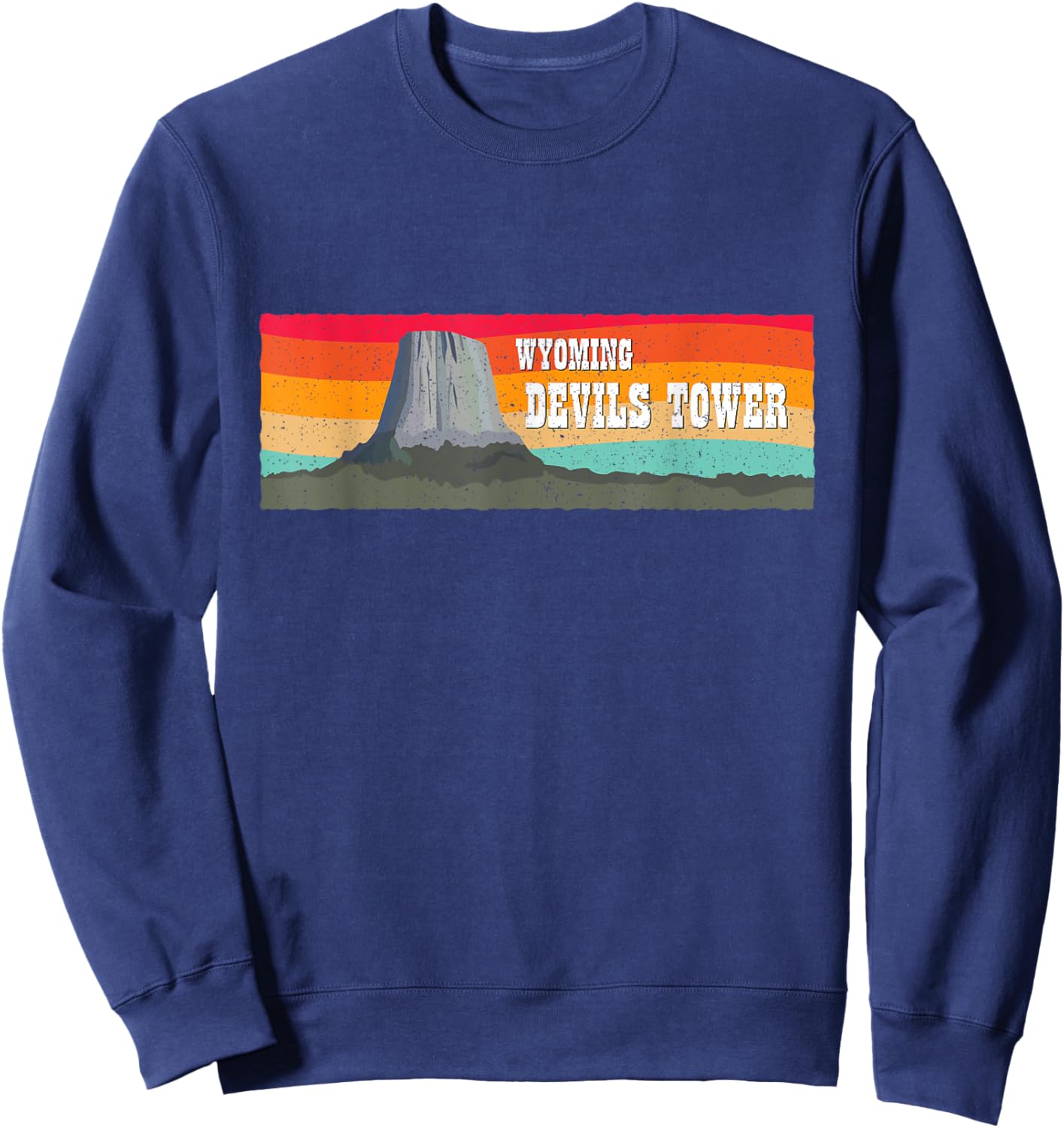 Vintage Retro 1970s 1980s Devils Tower Monument Wyoming Sweatshirt - Sweatshirt | Navy