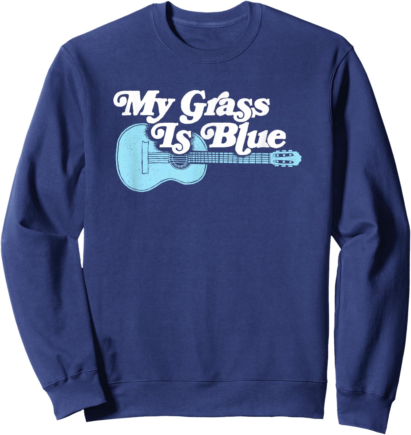Vintage My Grass Is Blue Bluegrass Music Retro Guitar Sweatshirt - Sweatshirt | Navy
