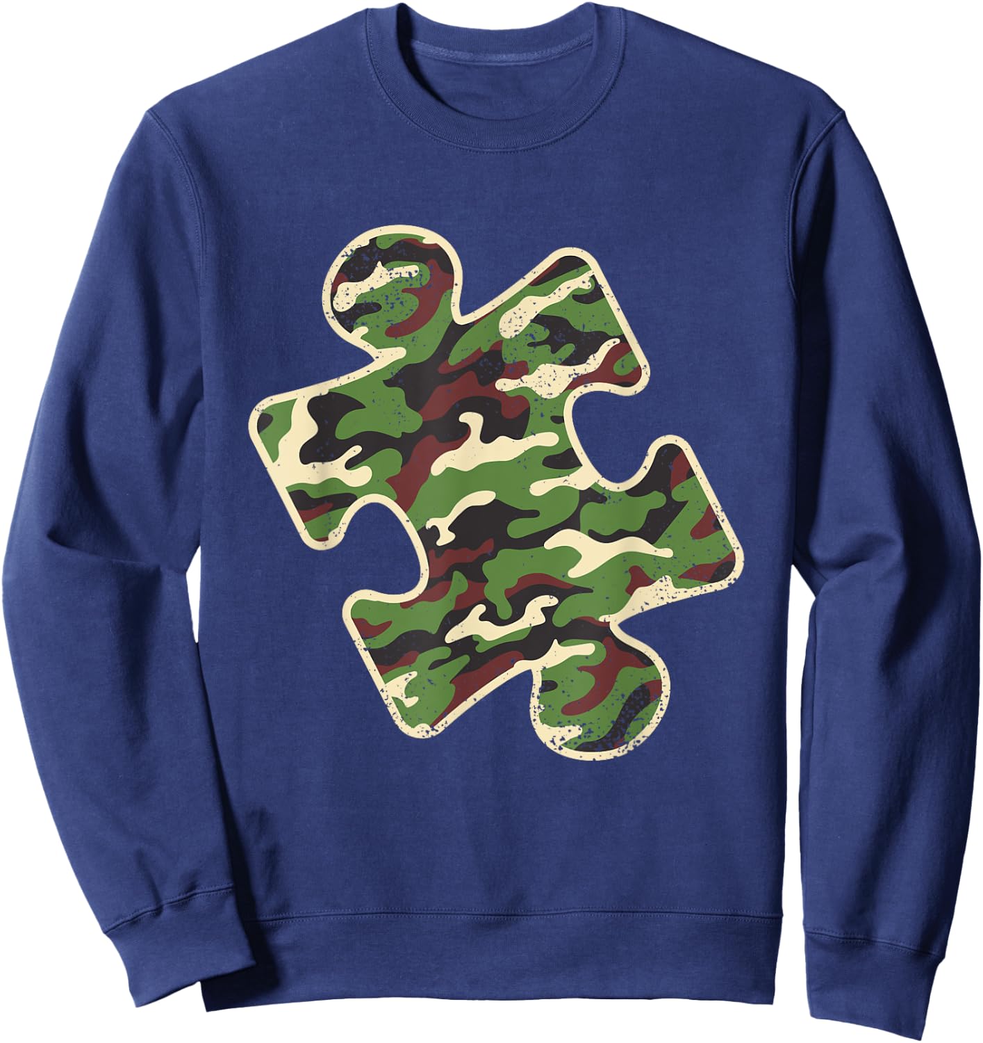 Autism Awareness Camo Puzzle Piece Vintage Camoflauge Sweatshirt - Sweatshirt | Navy