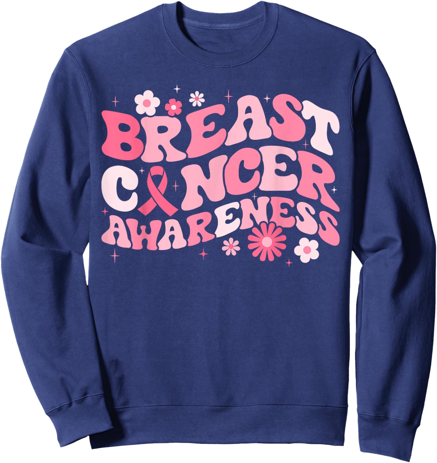 Groovy Breast Cancer Awareness Pink Ribbon Women Warrior Sweatshirt - Sweatshirt | Navy