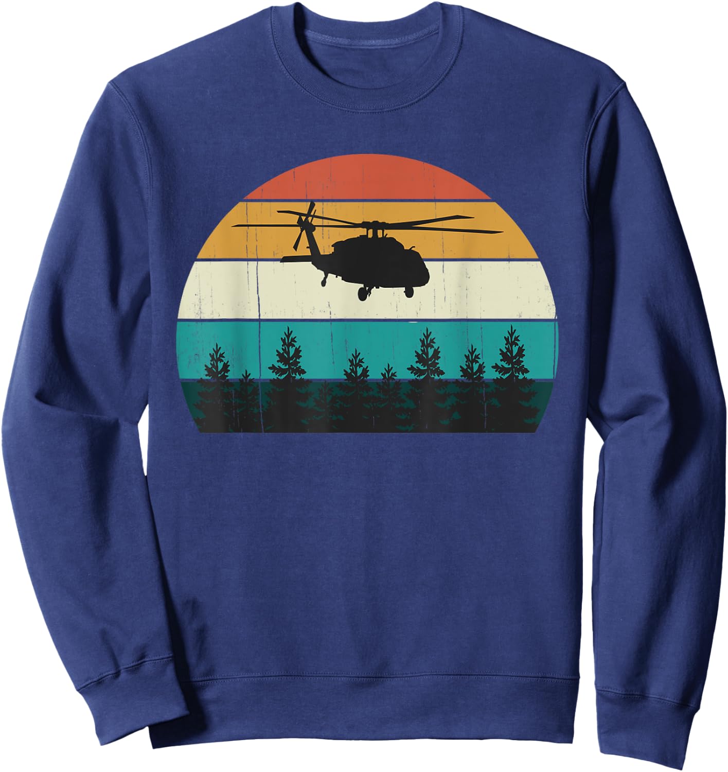 Retro Black Hawk Helicopter Pilot - Vintage Air War Sunset Sweatshirt - Sweatshirt | Navy