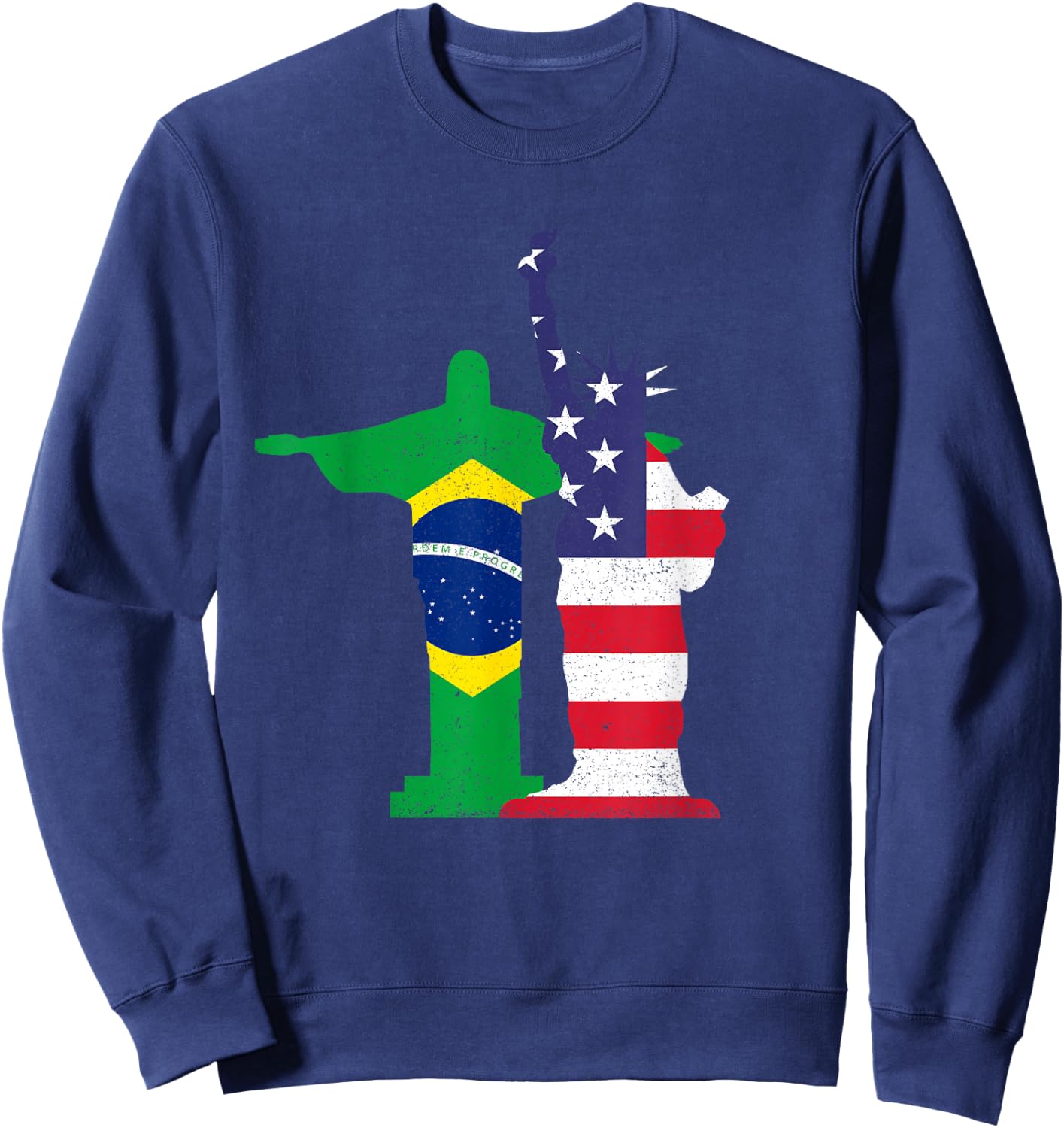 Half Brazilian Half American USA Brazil Culture Patriot Flag Sweatshirt - Sweatshirt | Navy