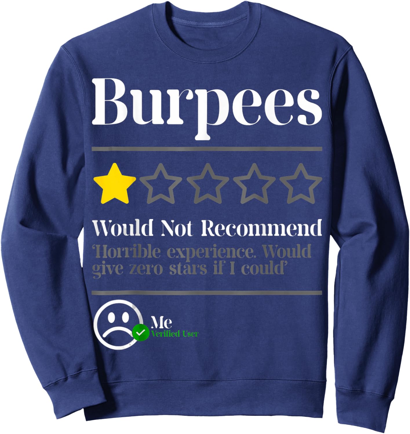 Burpees Do Not Recommend Star Rating Funny Gym Workout Sweatshirt - Sweatshirt | Navy