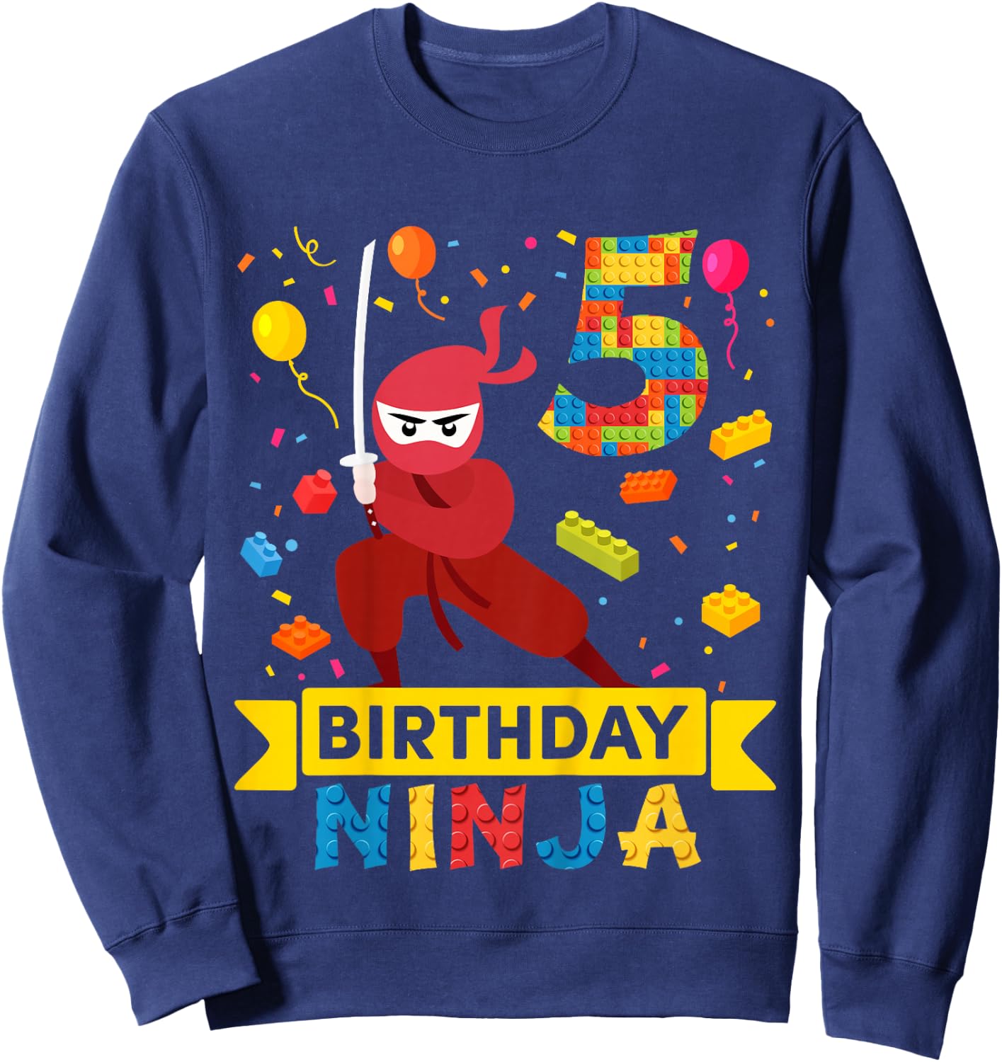 Kids 5 Year Old Building Blocks Ninja 5th Birthday Boy Sweatshirt - Sweatshirt | Navy