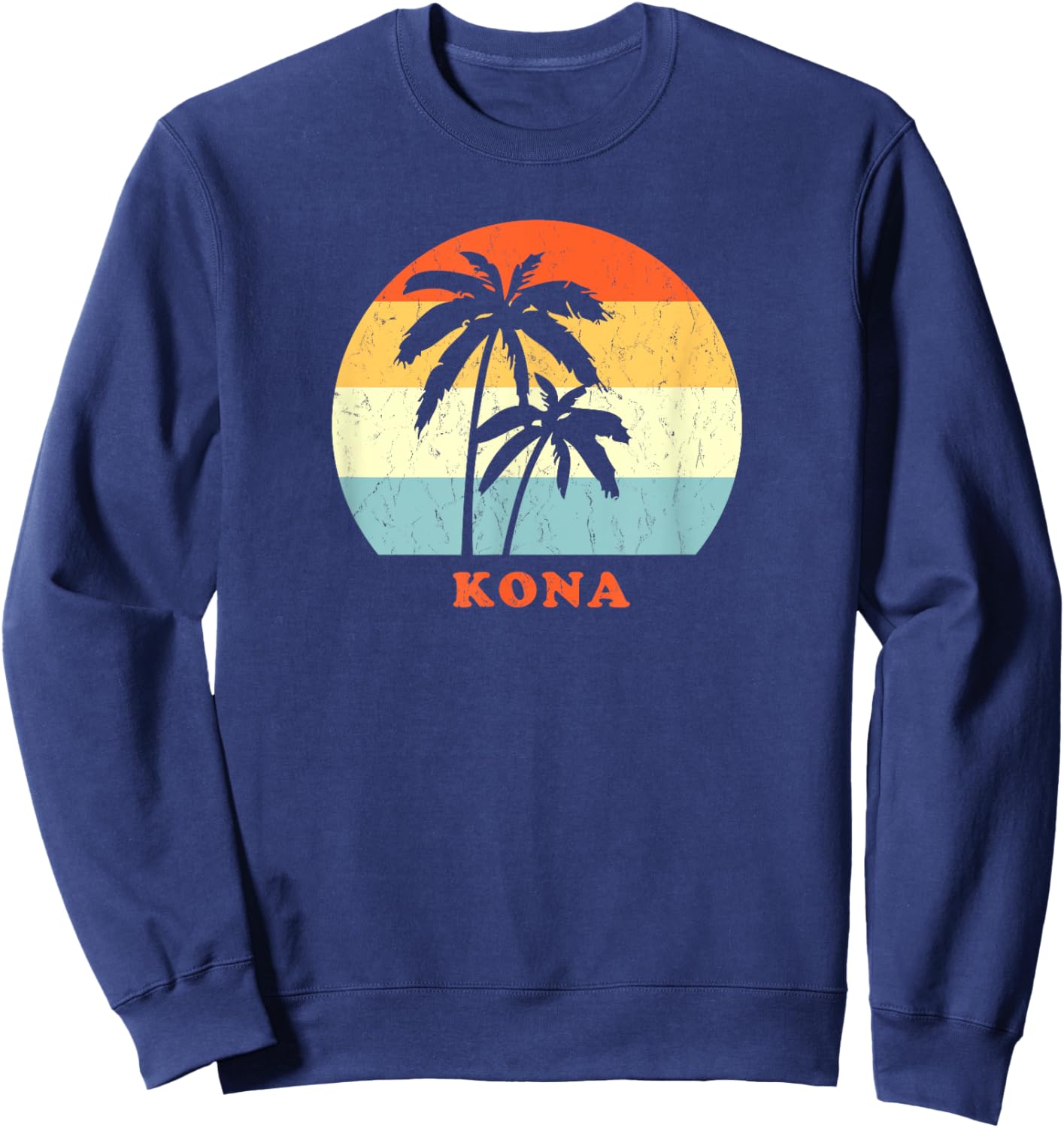 Kona, Hawaii Vintage Palm Tree Sunset Throwback Sweatshirt - Sweatshirt | Navy