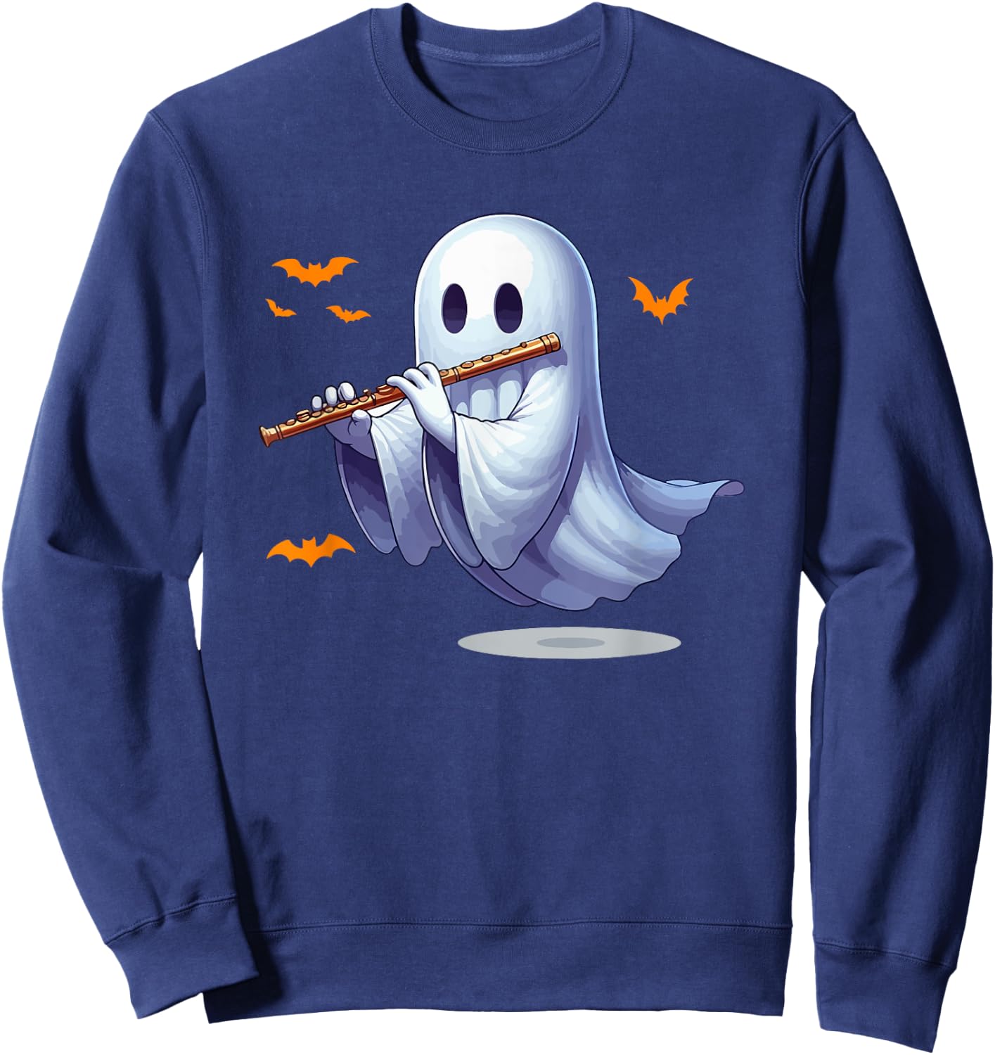 Boo Ghost Playing Flute Halloween Musical Instrument Sweatshirt - Sweatshirt | Navy