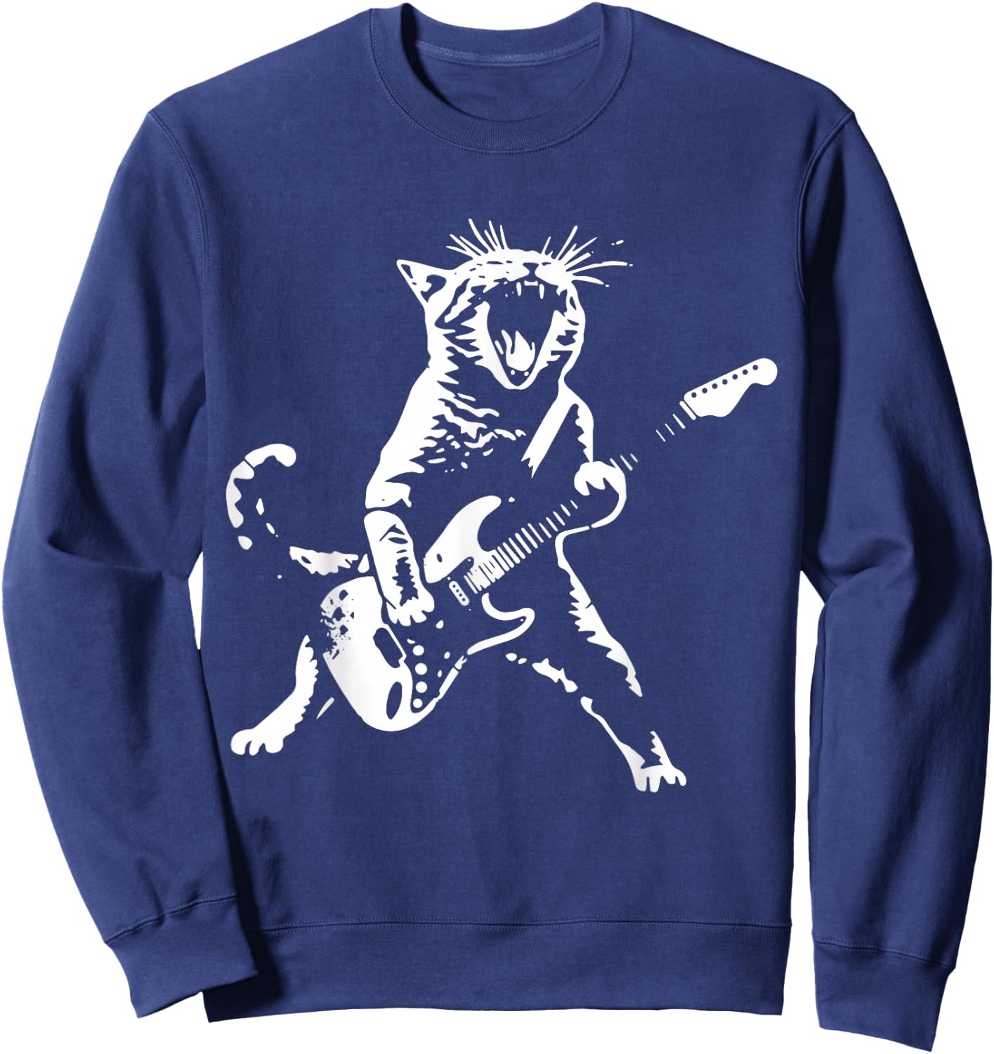 Rock Cat Playing Guitar - Funny Guitar Cat Sweatshirt - Sweatshirt | Navy
