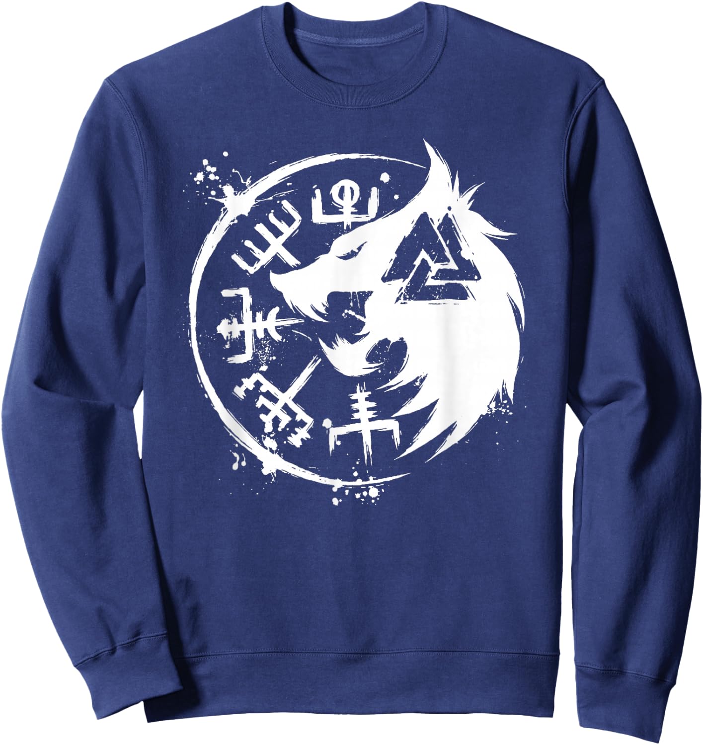 Fenrir Wolf Fenris-Wolf - Viking Vegvisir Valknut Sweatshirt - Sweatshirt | Navy