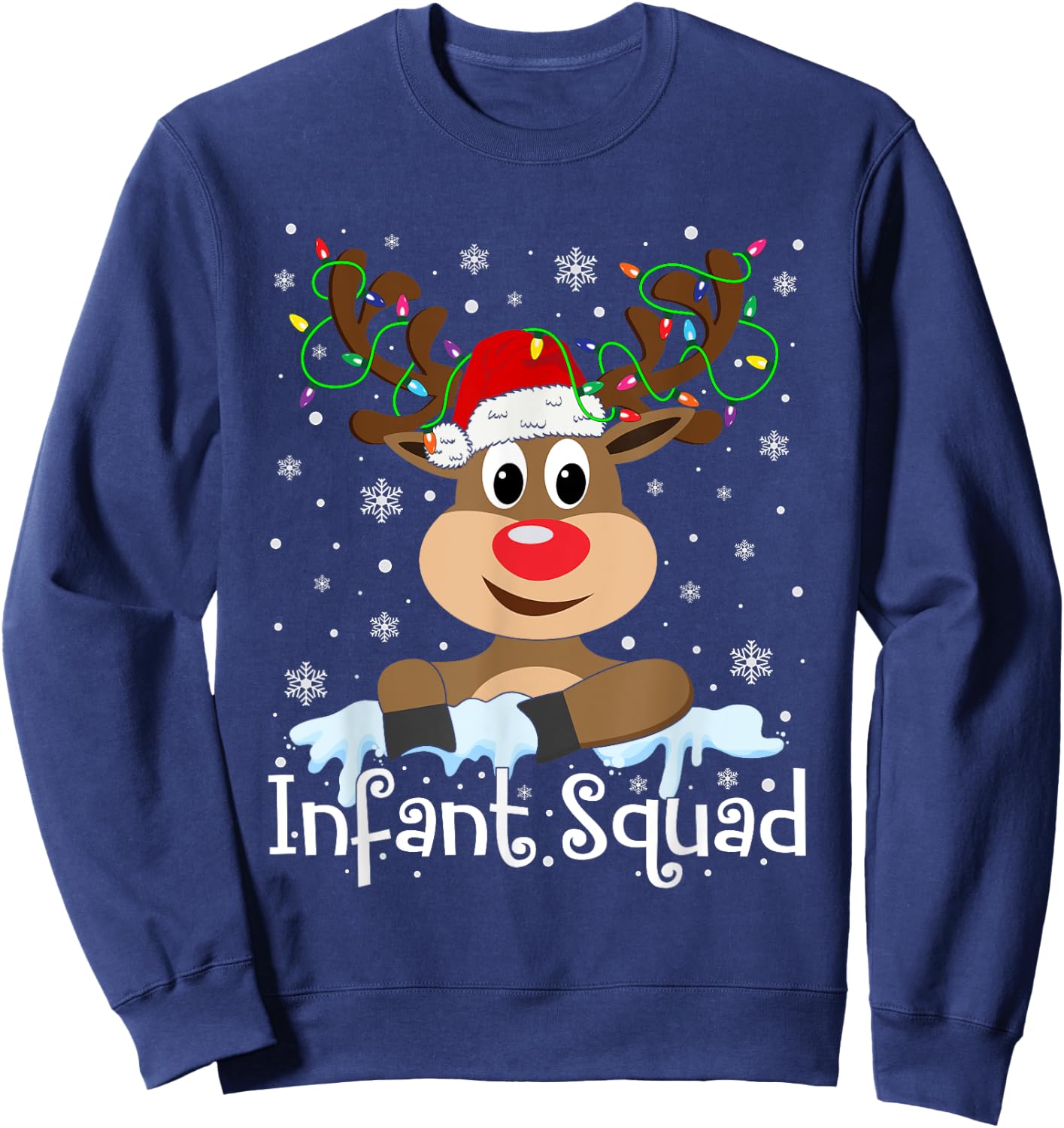 Infant Teacher Squad Reindeer Christmas Teacher Xmas Lights Sweatshirt - Sweatshirt | Navy
