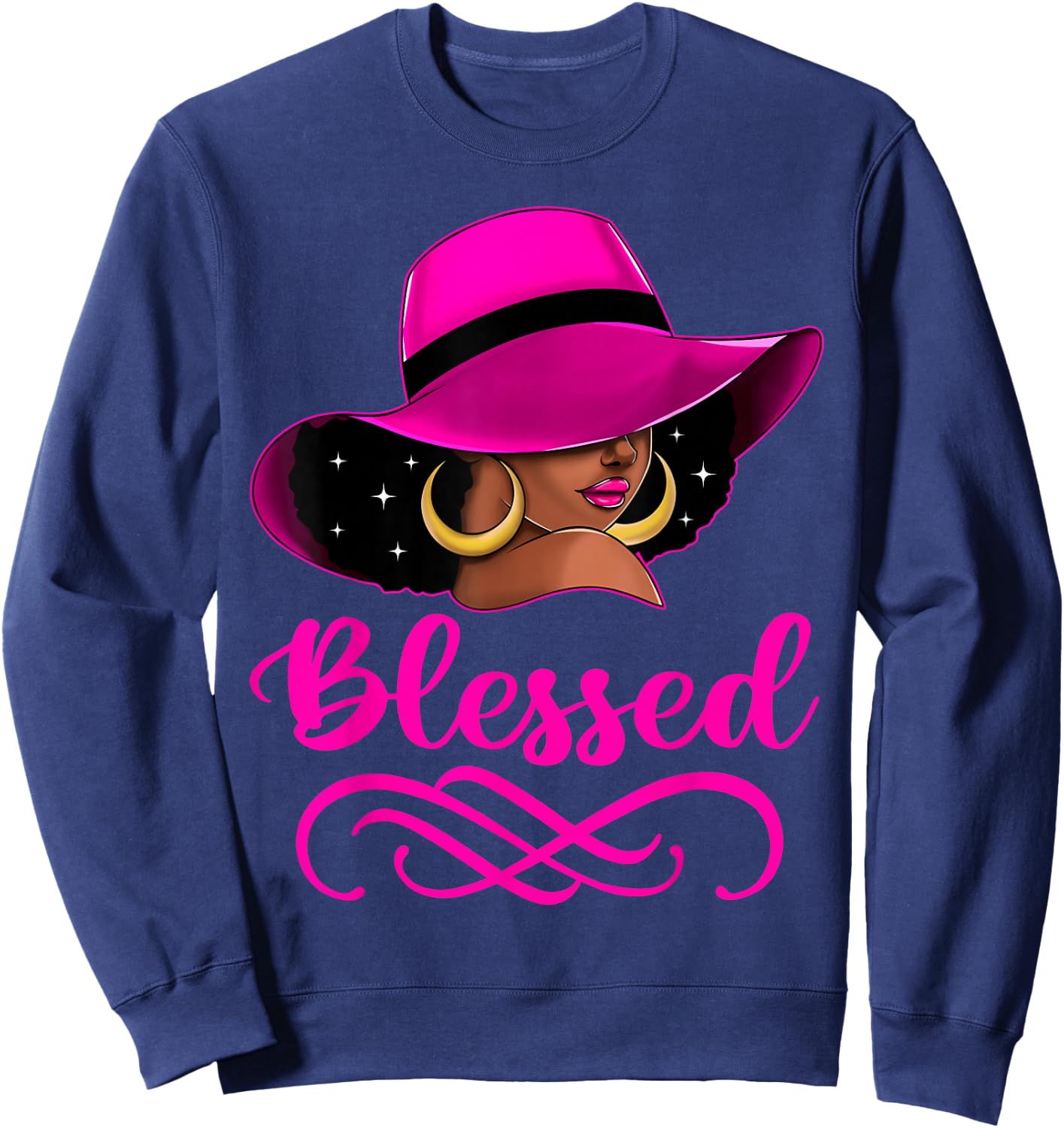 Blessed African American Afro Black Women With Hat Christian Sweatshirt - Sweatshirt | Navy