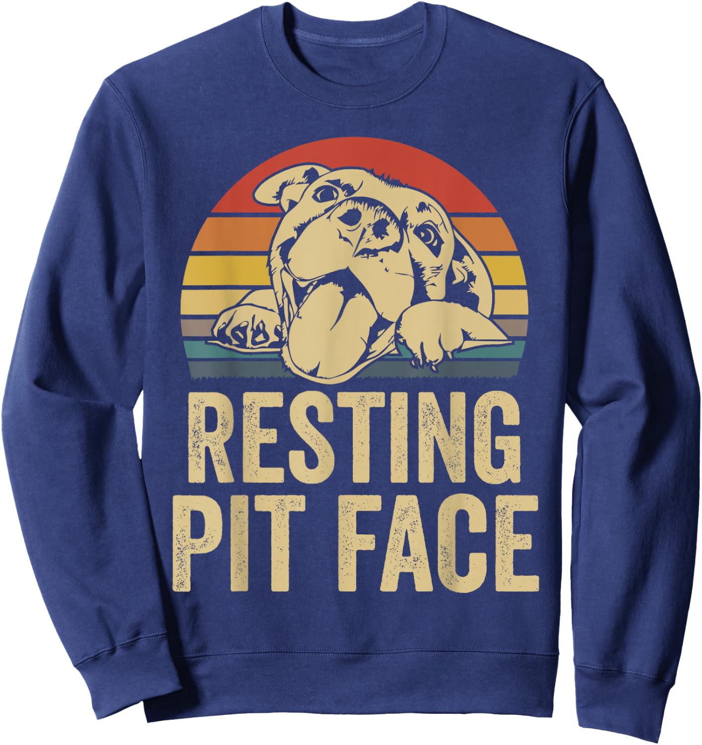 Resting Pit Face - Vintage Pitbull Lovers Gift Face Sweatshirt - Sweatshirt | Navy