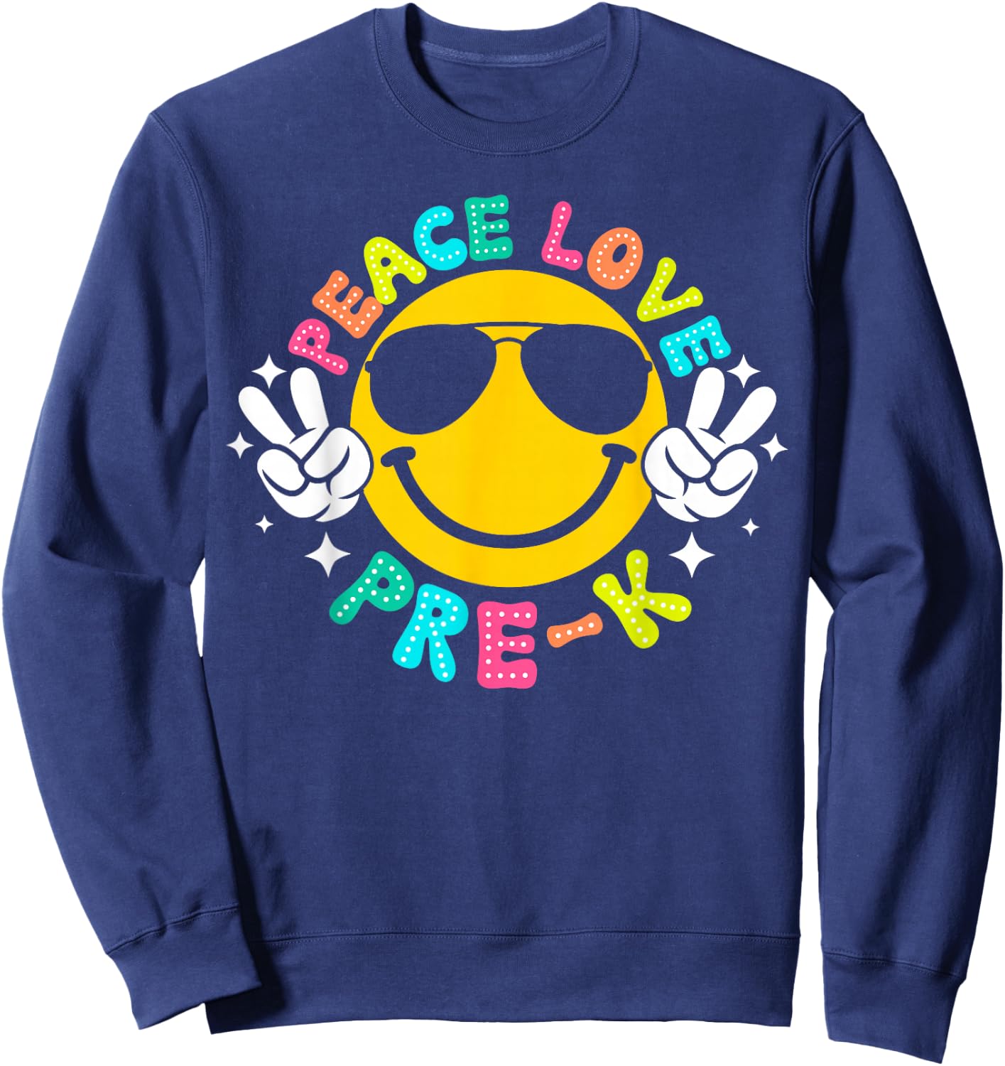 Peace Love Pre-K Retro Back To School 2024 Preschool Teacher Sweatshirt - Sweatshirt | Navy