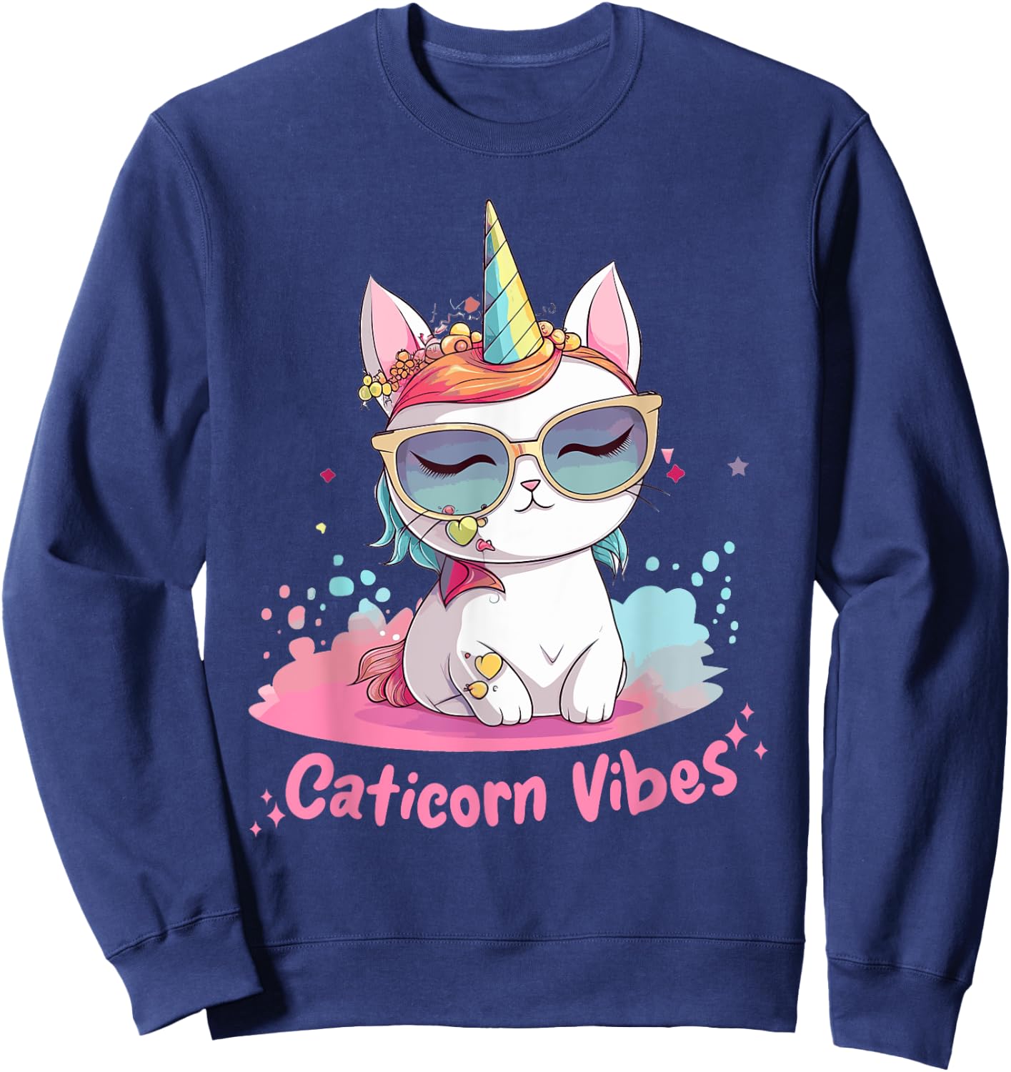 Caticorn Cat Unicorn Kawaii Rainbow Pastel Anime Chibi Men Women Kids Sweatshirt - Sweatshirt | Navy