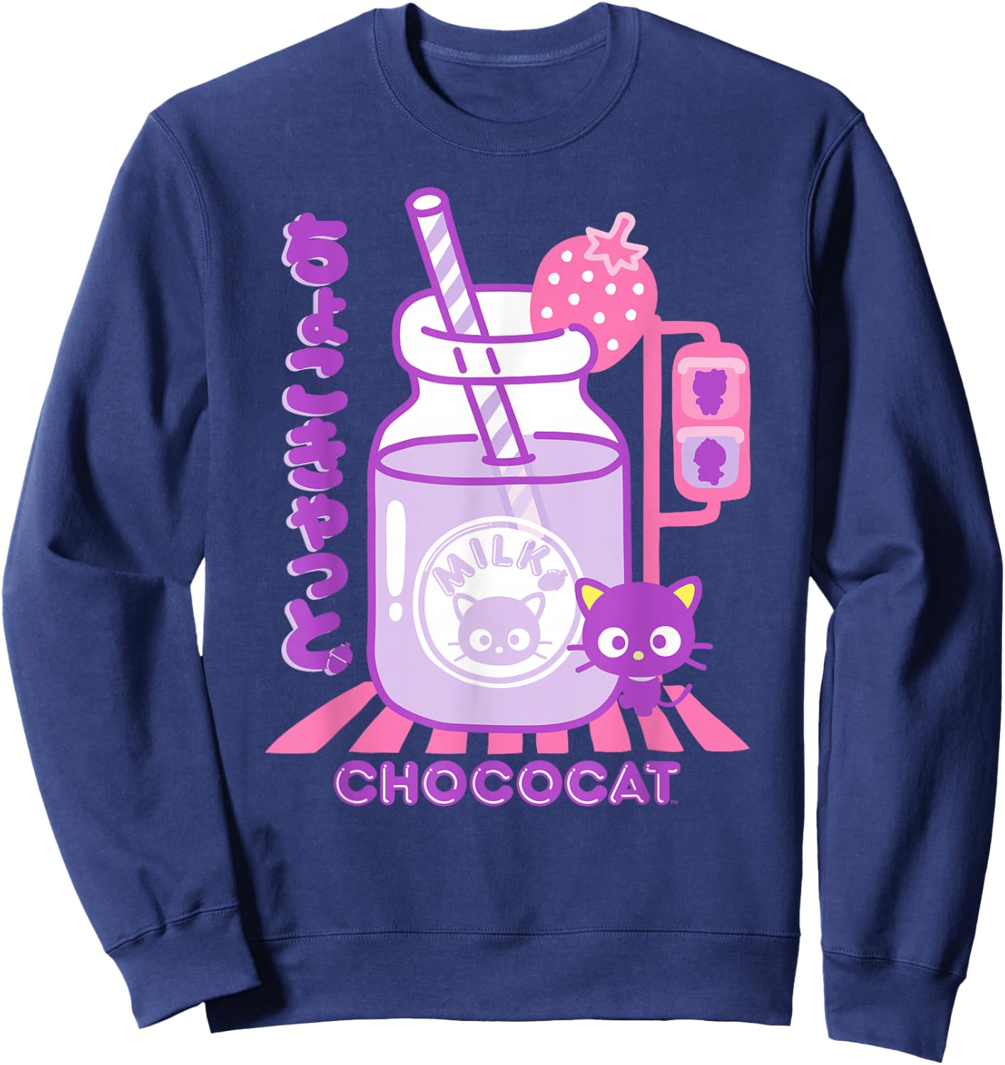 Chococat Strawberry Milk Sweatshirt - Sweatshirt | Navy